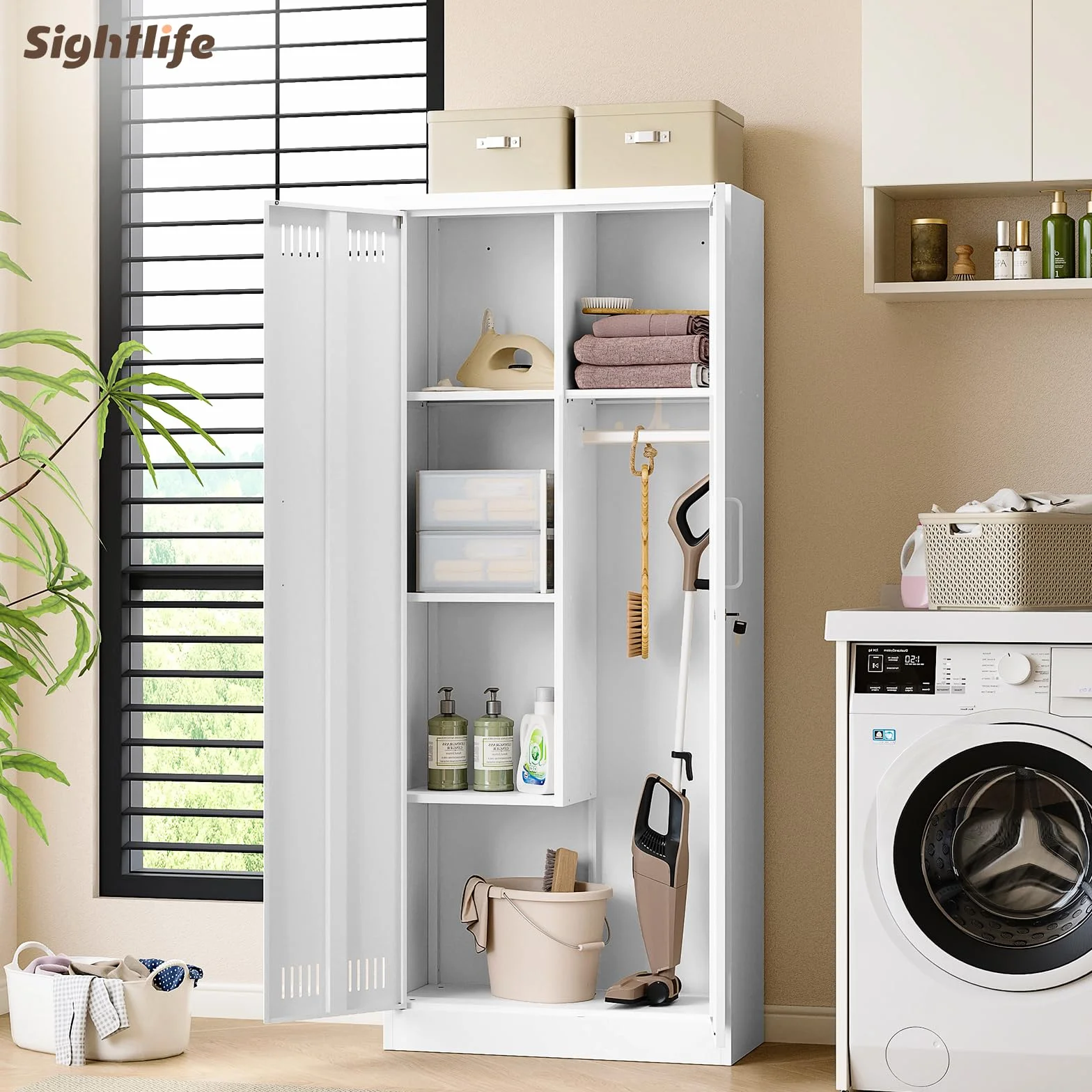 Sightlife Armoire a Balai Exterieur Armoire exterieure de Rangement Placard à Balai Placard Polyvalent Armoires de Nettoyage pour Restaurant Cuisine Garage 70 x 30 x 168 cm