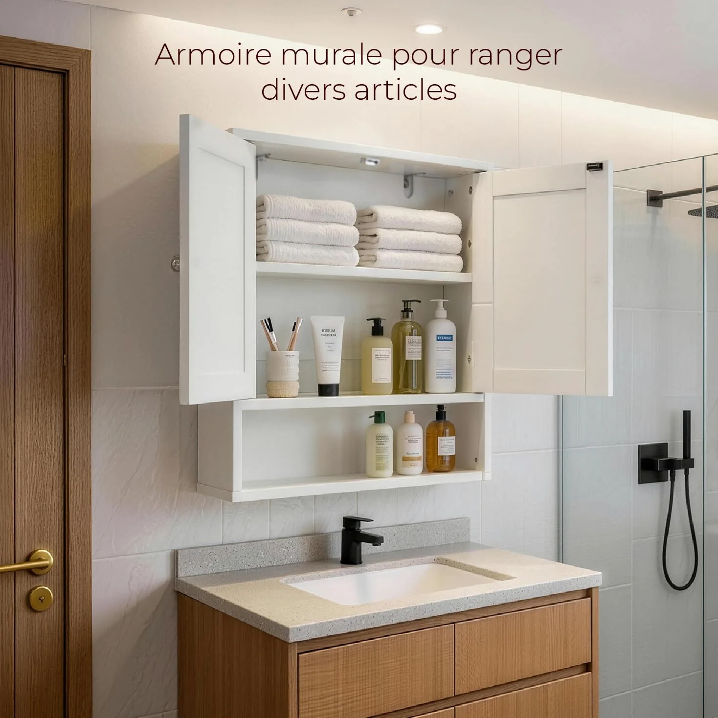 LEADZM Armoire Murale Salle de Bain, Meuble WC Suspendu avec 2 Portes, Étagère Réglable, Placard de Rangement pour Toilette, Salon (Style 2, Blanc)