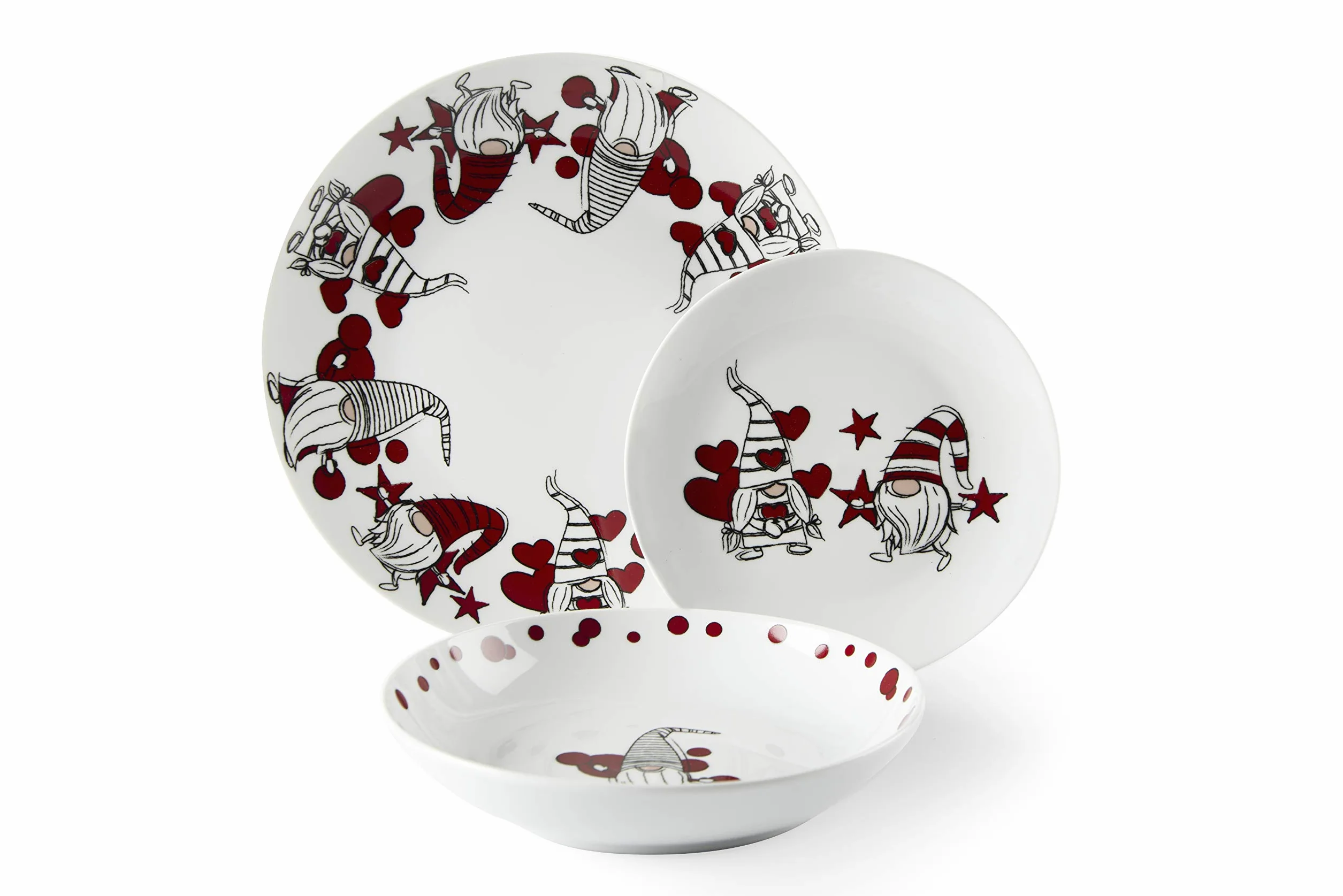 Excelsa Gnome Sweet Home Service de vaisselle 18 pièces, porcelaine