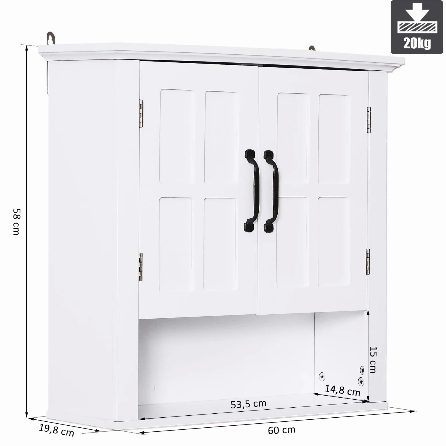 HOMCOM Armoire Haute Murale de Salle de Bain ou WC Placard 2 Portes 2 étagères Niche dim. 60L x 20l x 58H cm MDF Panneaux Particules Blanc
