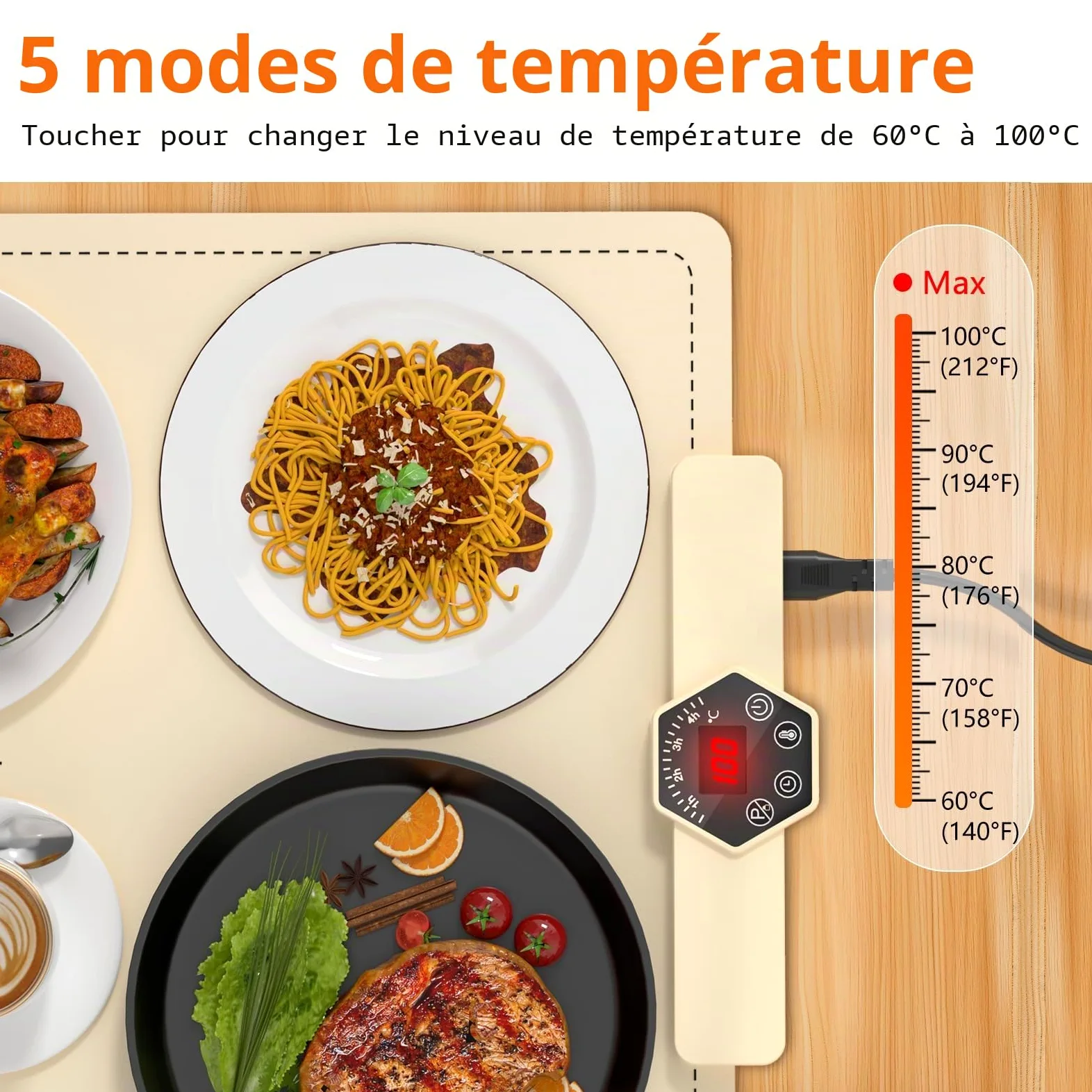 INNOWARMER Chauffe Plat Électrique, Plaque Chauffante Électrique Silicone Pliable Flexible, Plaque Chauffante avec 5 Température Réglable et Minuteur, Chauffe Plat pour Buffet Fête Familiale (Blanc)