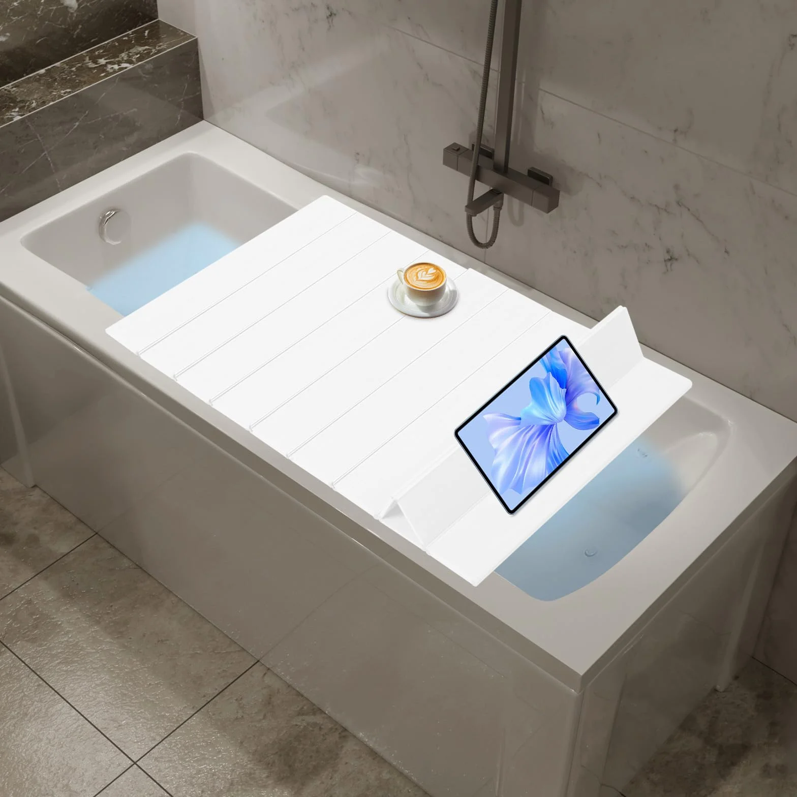 Housse de baignoire pliable, 160 x 70 cm, imperméable et résistante à la poussière, en PVC, isolation pour baignoire et spa, charge maximale 5 kg (blanc)