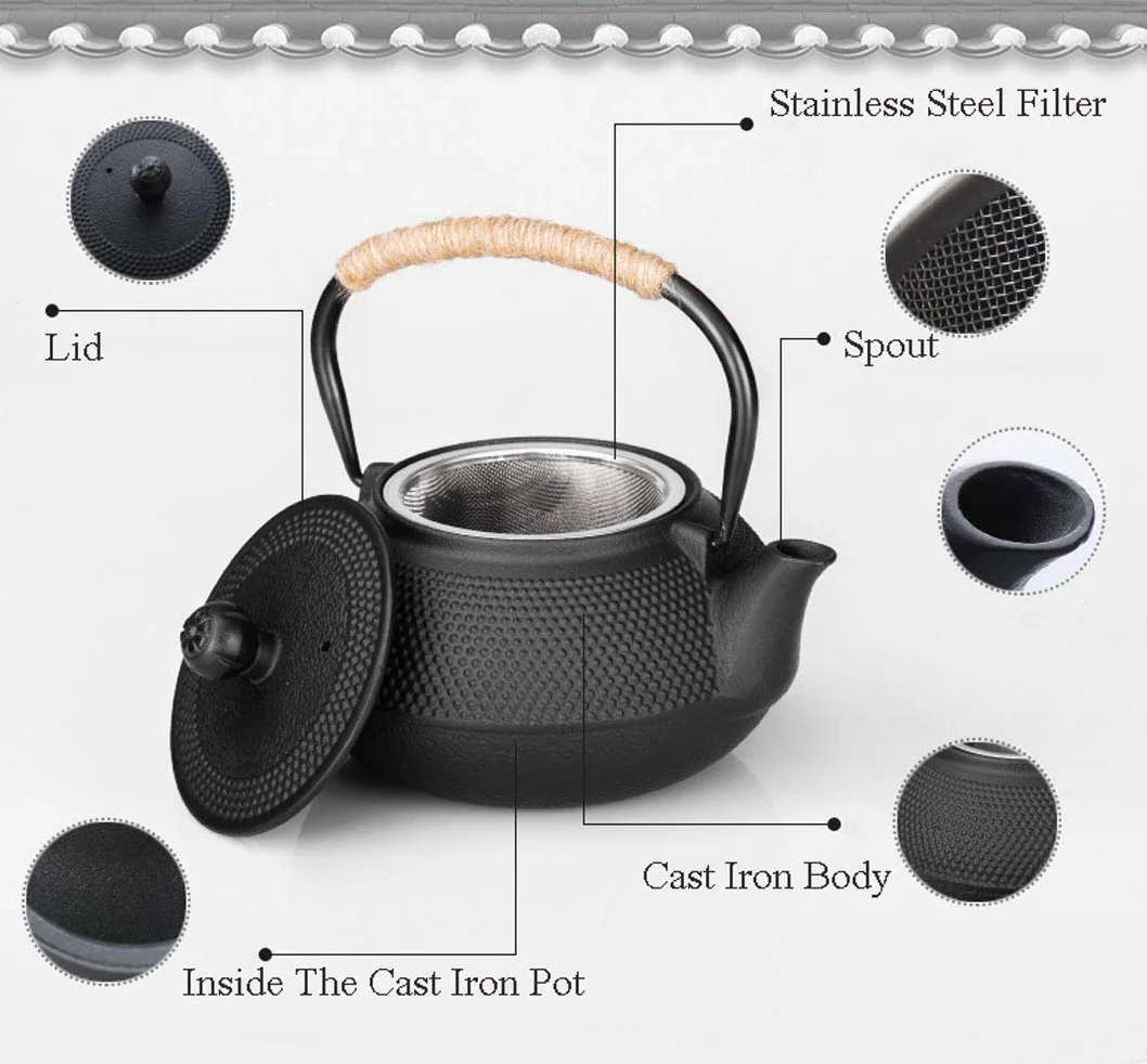 Grande théière en fonte avec infuseur en acier inoxydable pour thé en vrac 1200 ml
