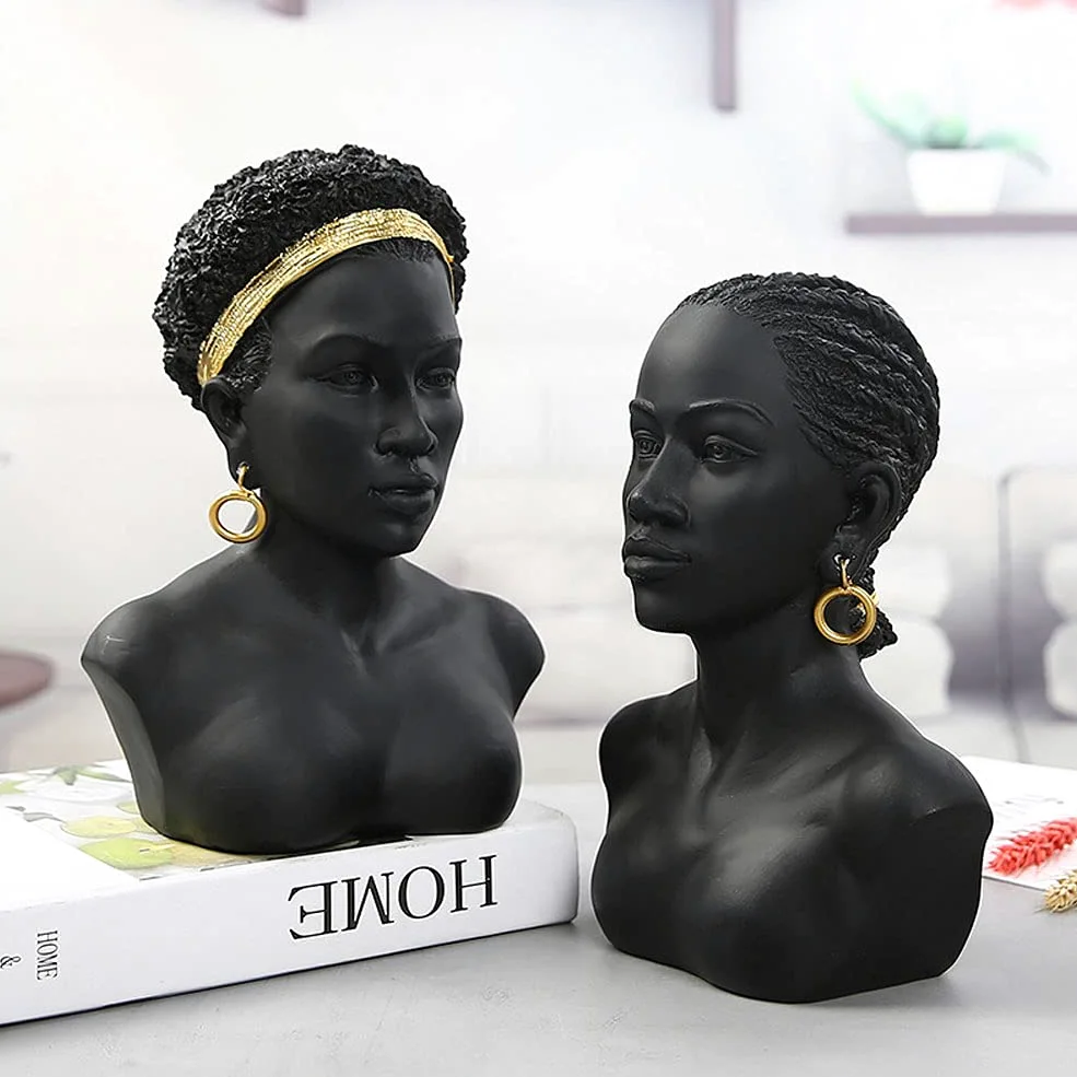 QIANLING Sculptures de Buste Noir d'art Africain, Statue de Buste Afro-américaine, Buste Noir créatif en résine, Buste Africain, Convient pour Le Salon, Le Bureau, la bibliothèque, la décoration