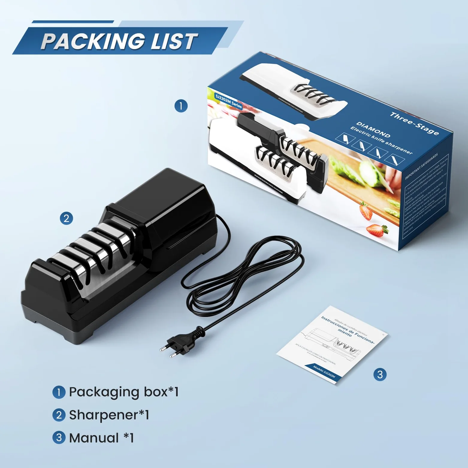 Aiguiseur de Couteaux électrique Professionnel à 3 Niveaux, Disques Diamantés, Protection Contre la Surchauffe, Moteur Silencieux, Affûtage Rapide pour Couteaux de Cuisine