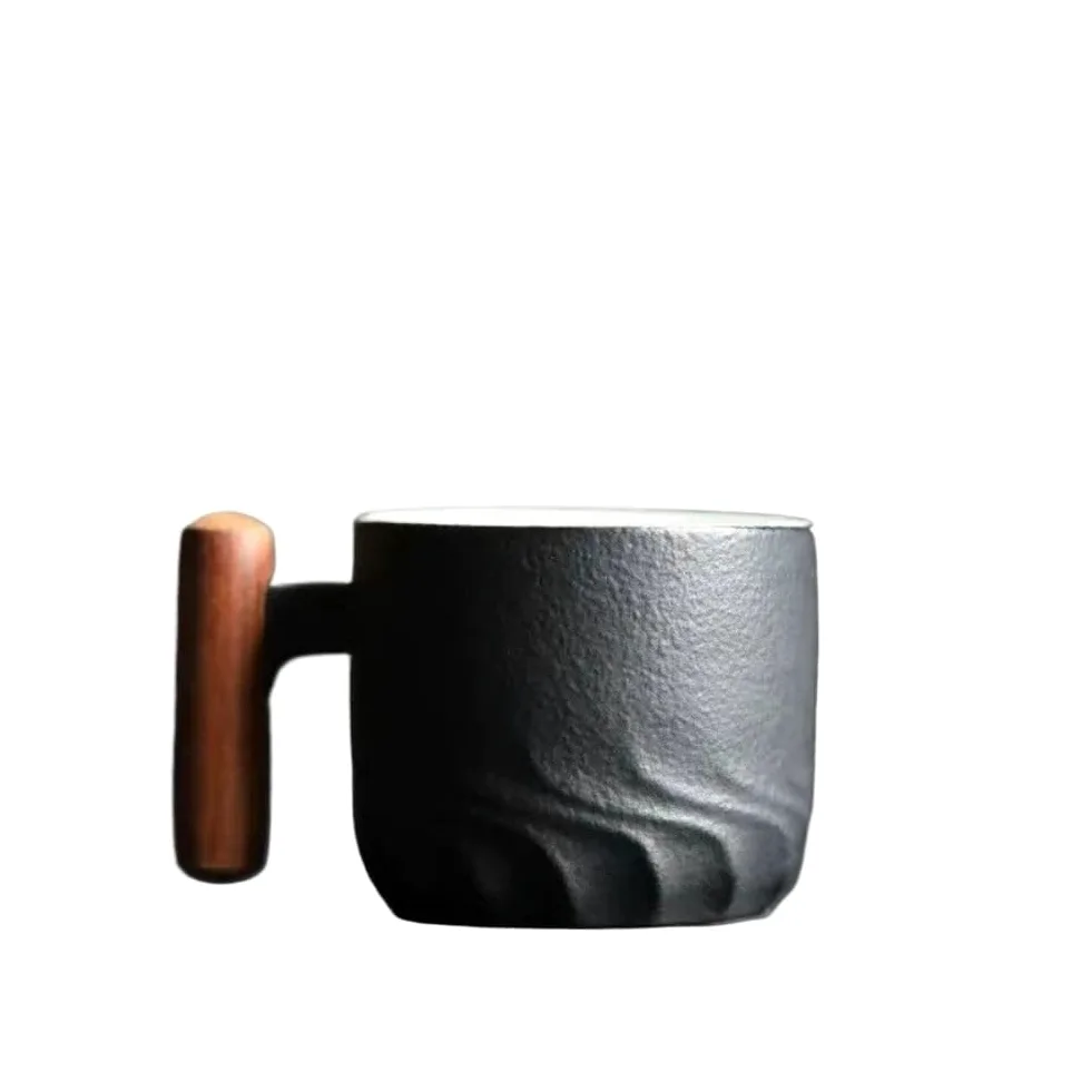 Tasse à café rétro en céramique avec Filtre à Eau et poignée en Bois