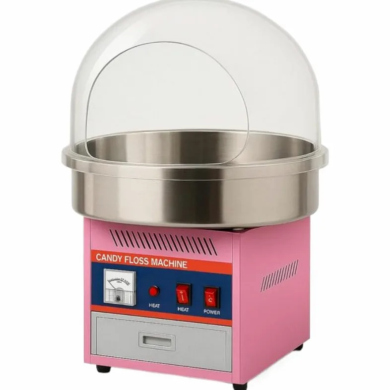 Machine à Barbe à Papa Professionnelle avec Bulle de Protection – 1,8 kg/h, Acier Inox, Cuve 50 cm – Thermostat Réglable – Idéale Événements, Fêtes, Kermesses