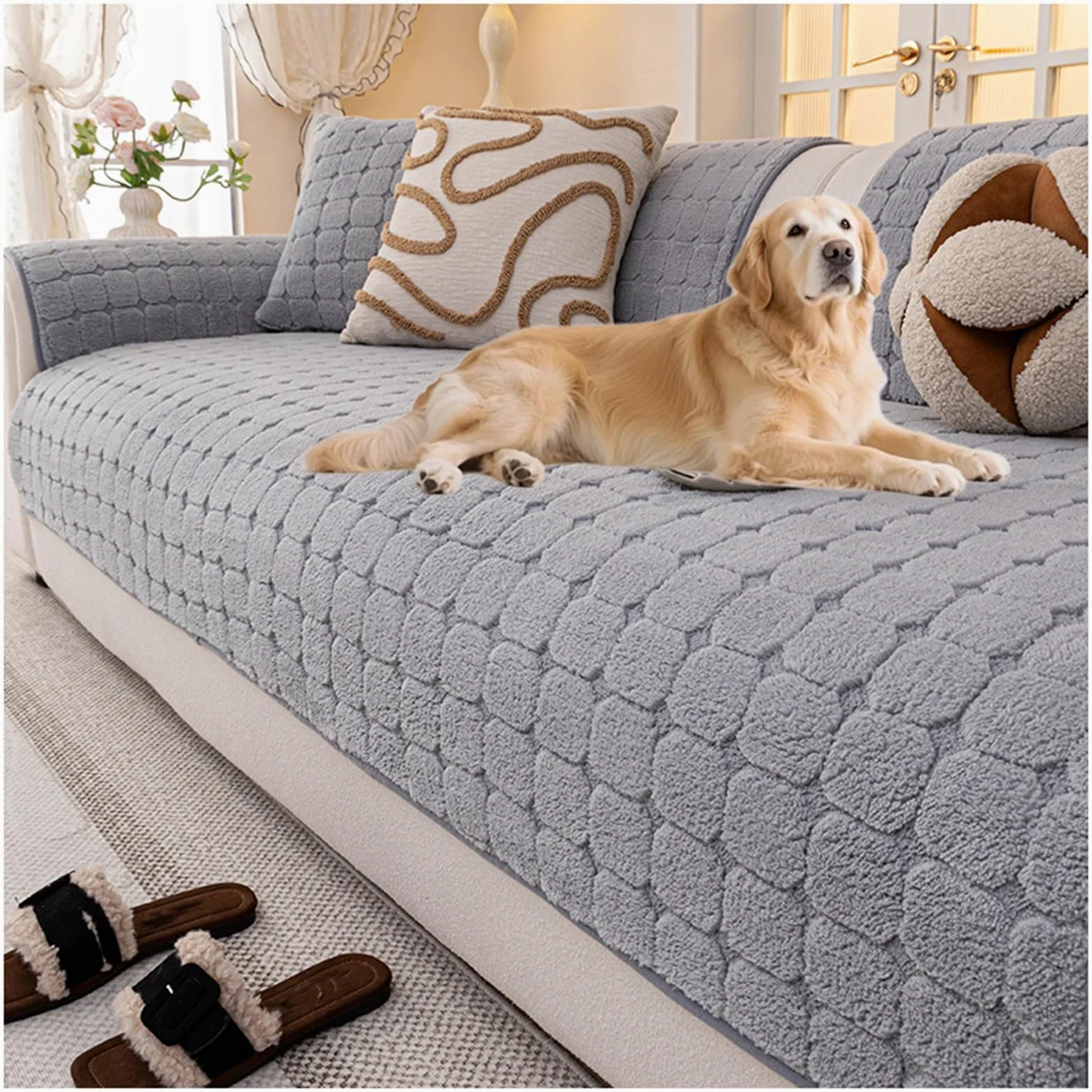 Générique Housse de Canapé Épaisse for Chiens, for Animaux de Compagnie | Coussinets pelucheux en velours côtelé doux, adaptés aux animaux de compagnie, 2 3 4 places(Light grey,110x240cm)
