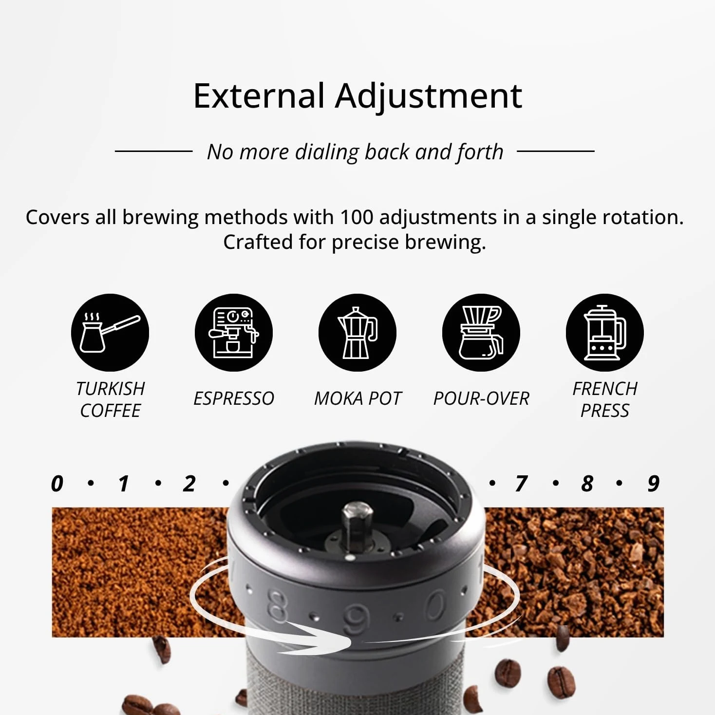 1Zpresso K-Ultra Moulin à café manuel gris fer avec étui de transport, meulage cohérent de l'assemblage Fraise conique en acier inoxydable, poignée pliable, réglage numérique externe réglable, moulin