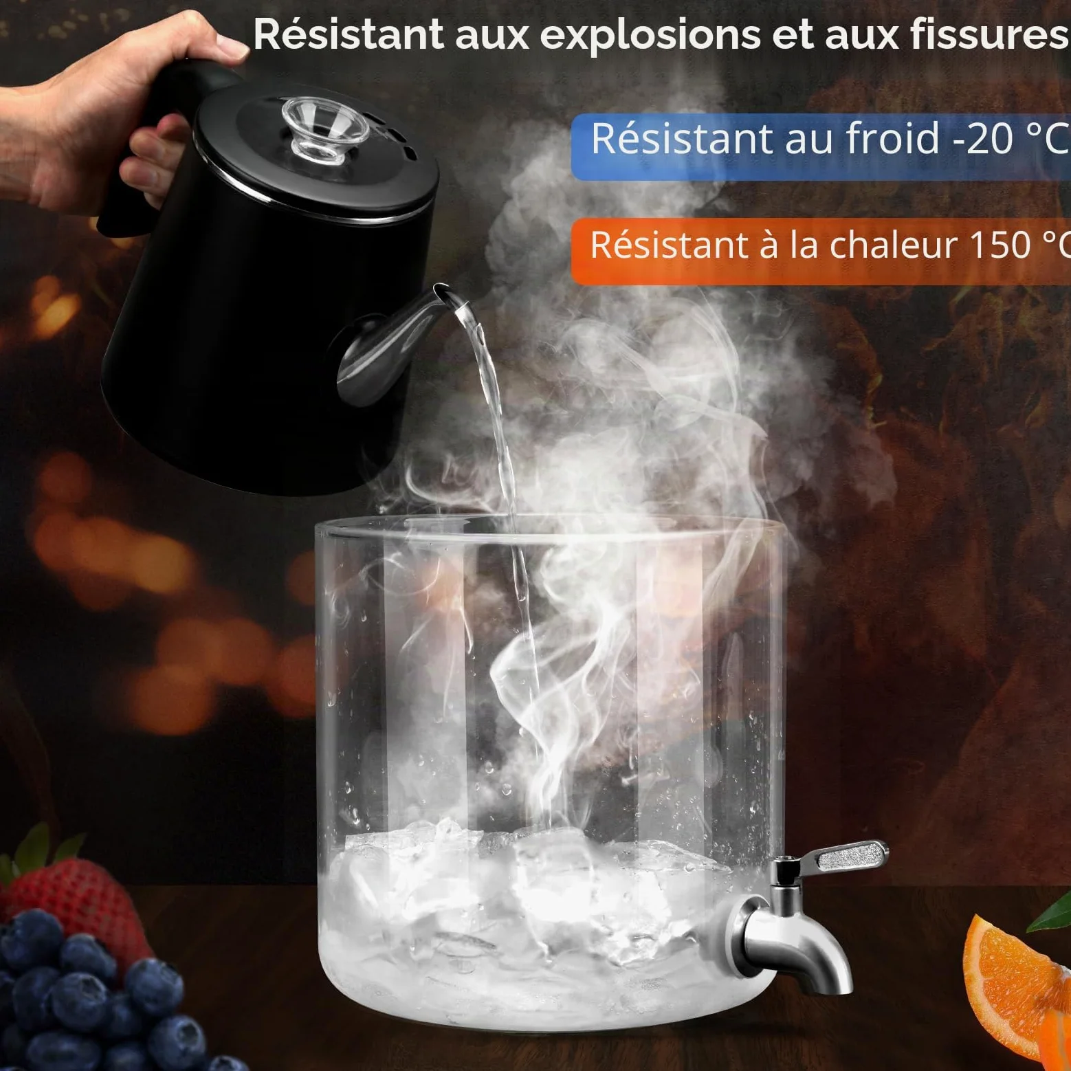 Hisredsun Distributeur De Boissons Chaudes Ou Glacées, 5L Distributeur Boissons Avec Support En Bois, Fontaine a Punch Pour Les Goûters à La Limonade Ou Les Goûters Au Thé, Lavable Au Lave-Vaisselle