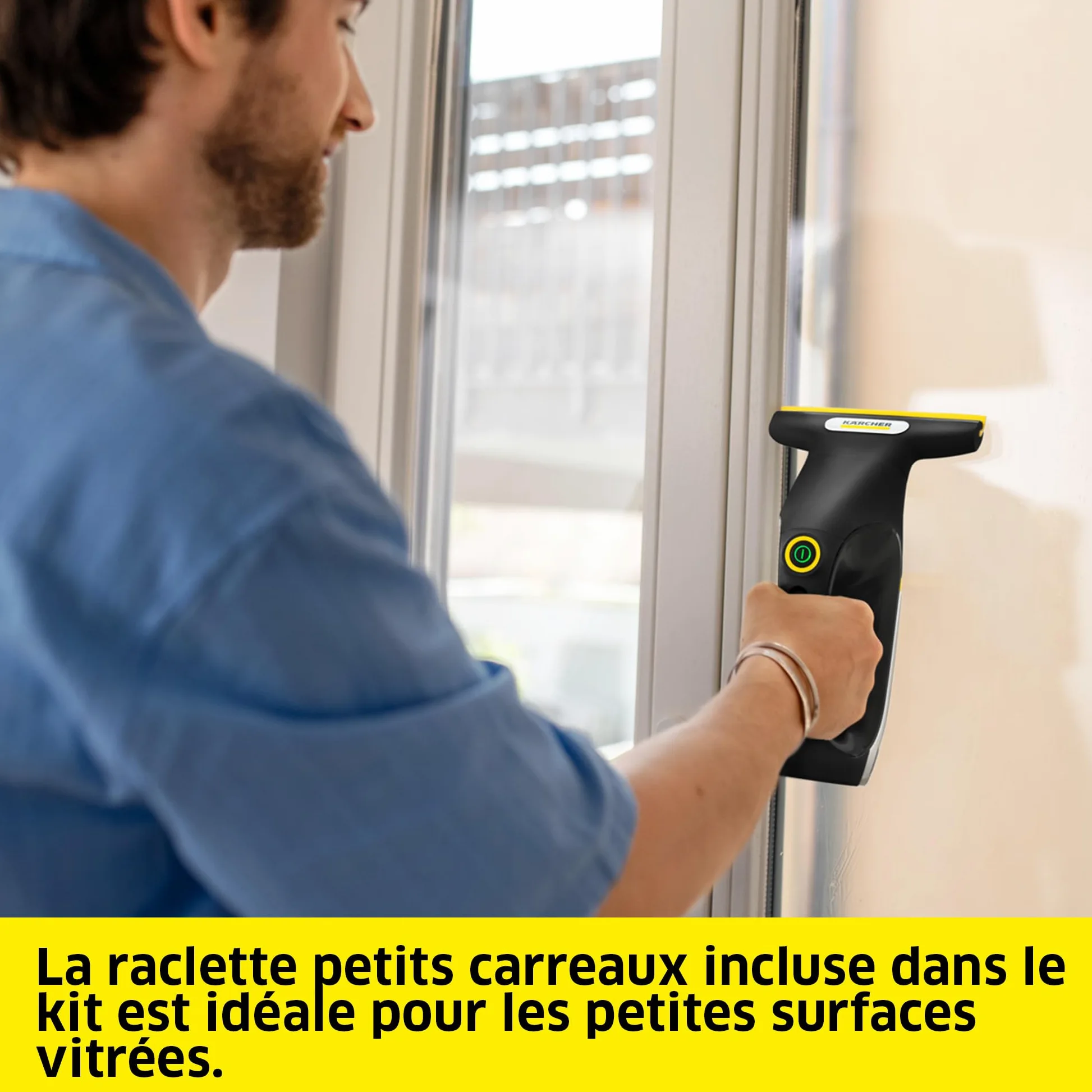 Kärcher nettoyeur de vitres sans fil WV 2 Universal Precision+ Black, autonomie : 35 min, réservoir : 120 ml, 2 raclettes, pulvérisateur avec bonnette en microfibres, nettoyant vitres 20 ml