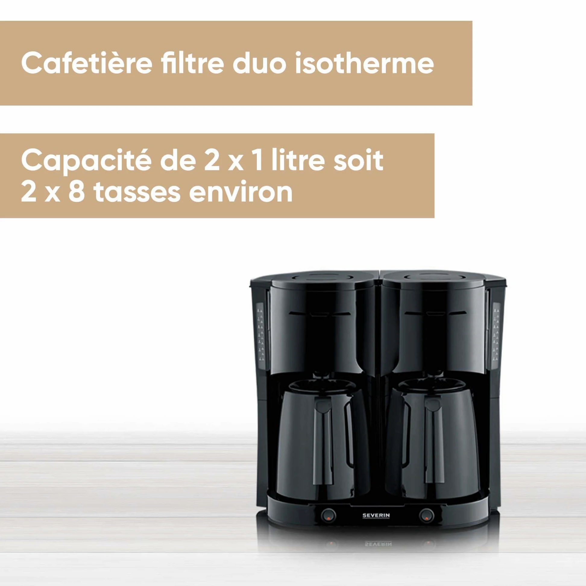 SEVERIN Cafetière Filtre Isotherme Duo, 2 X 1000 W, Jusqu'à 2L soit 16 tasses, 2 verseuses isothermes, 2 filtres pivotants, Noir, KA 9315