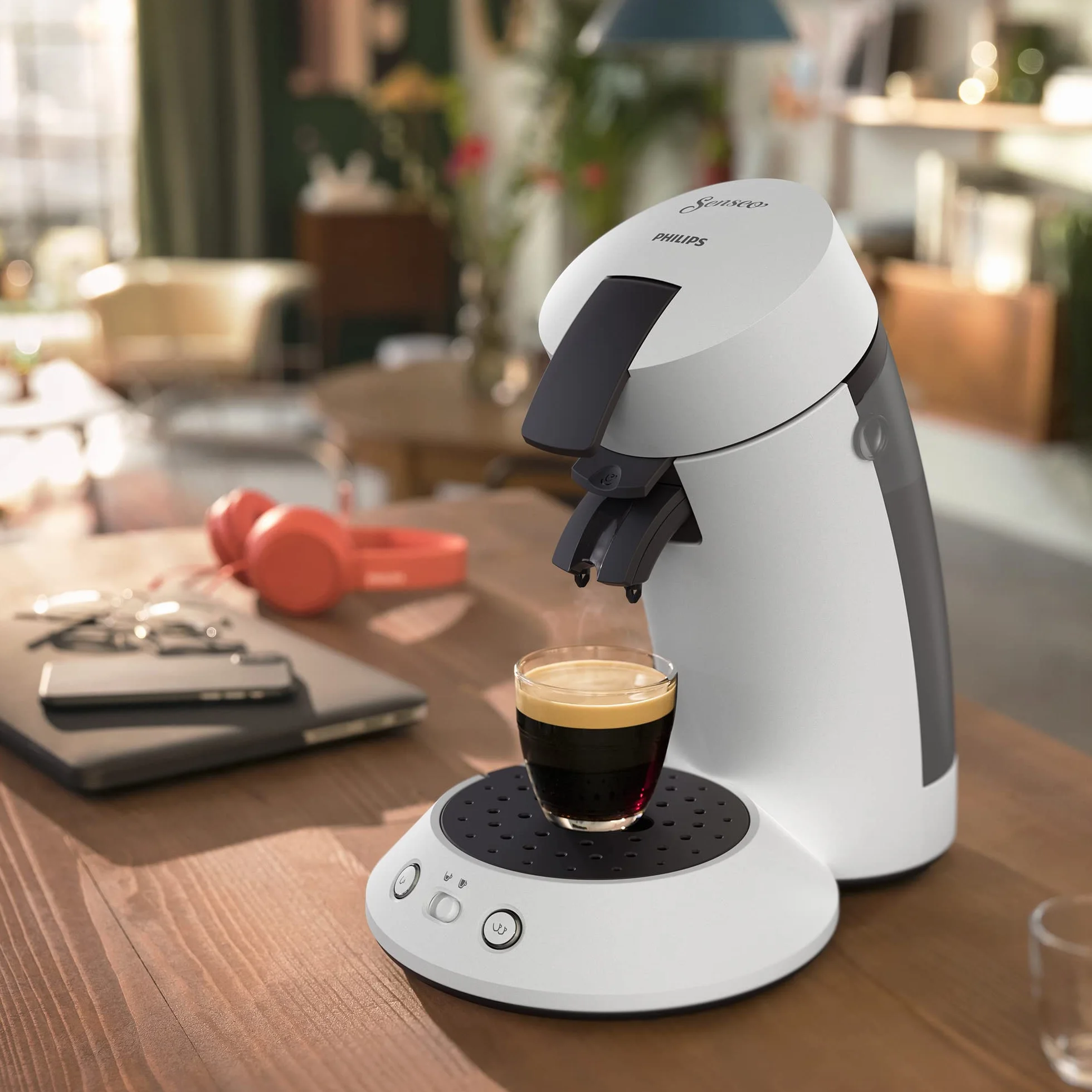 Philips Senseo Original Plus CSA210/10 Machine à café à dosettes (sélection de la puissance du café, technologie Coffee Boost, en plastique recyclé) Blanc
