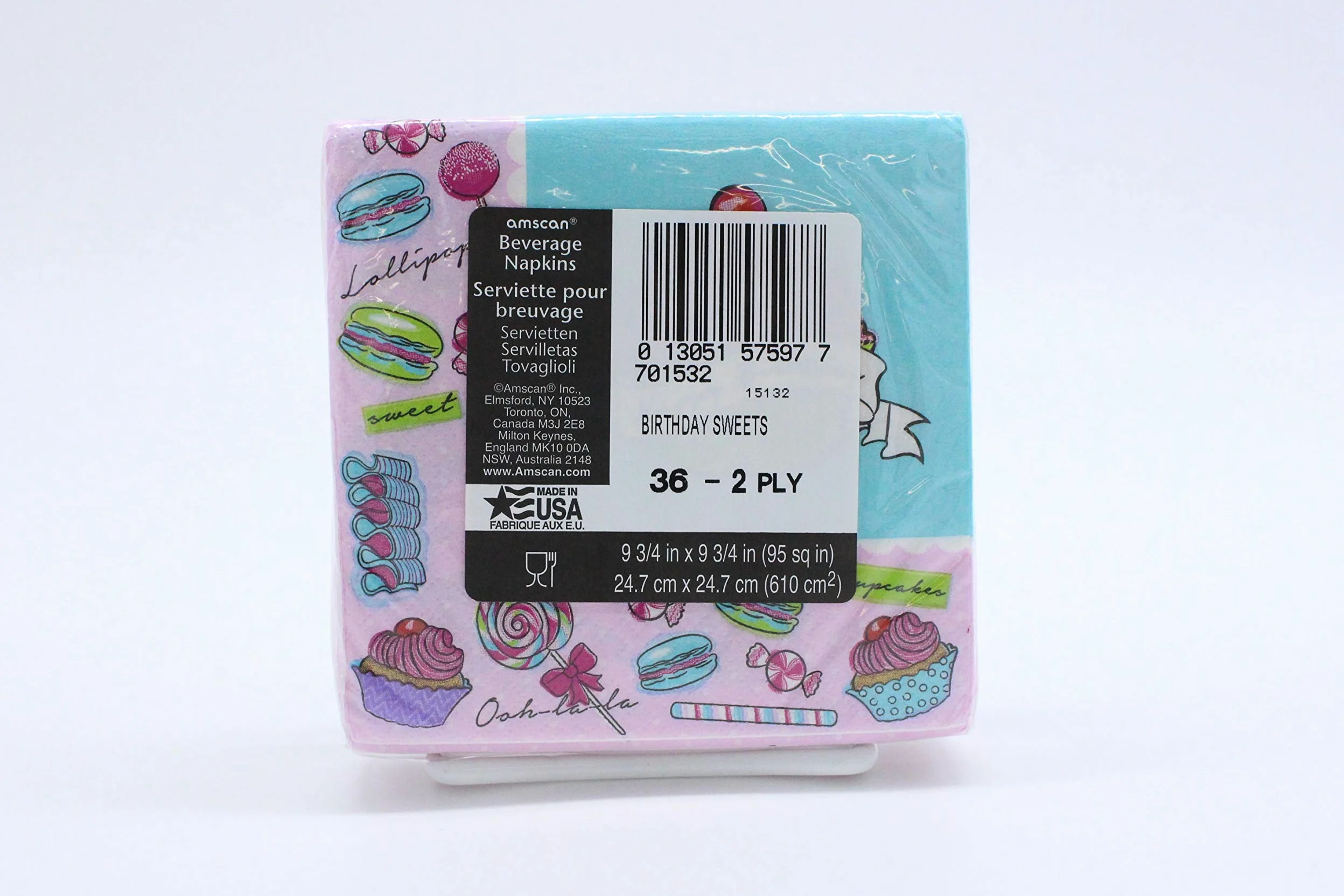 amscan Lot de 36 Serviettes de Table en Papier Motif Bonbons célestes 12,7 x 12,7 cm