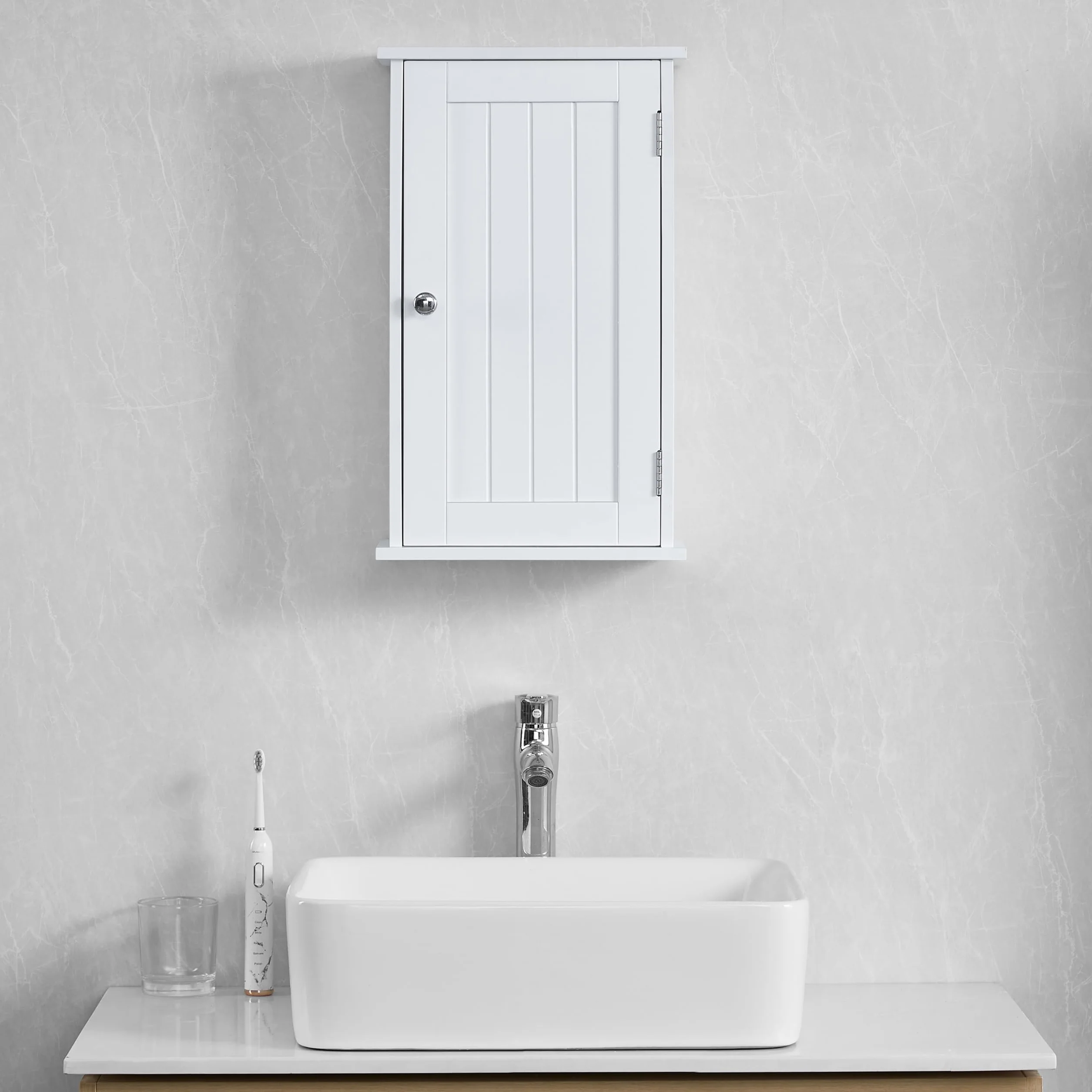 Bath Vida Priano Armoire Murale de Salle de Bain – Armoire Blanche à Porte Unique avec Étagère Intérieure, Rangement Mural Gain de Place – H 50 x L 30 x P 14 cm
