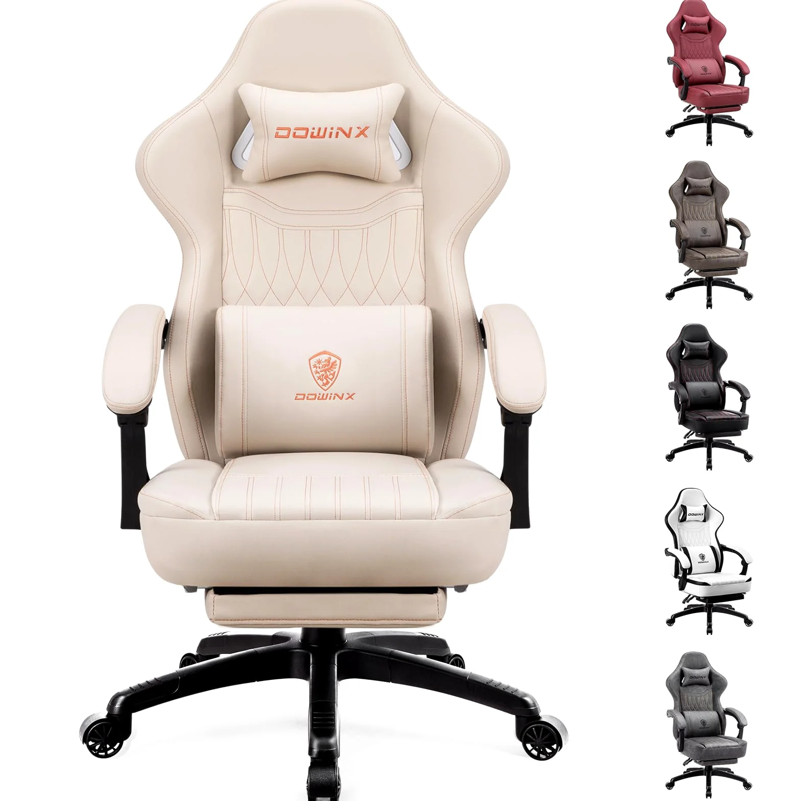 Dowinx Chaise de Jeu Ergonomique avec Coussin de Printemps et Support Lombaire de Massage, Fauteuil de Bureau en Cuir synthétique Blanc