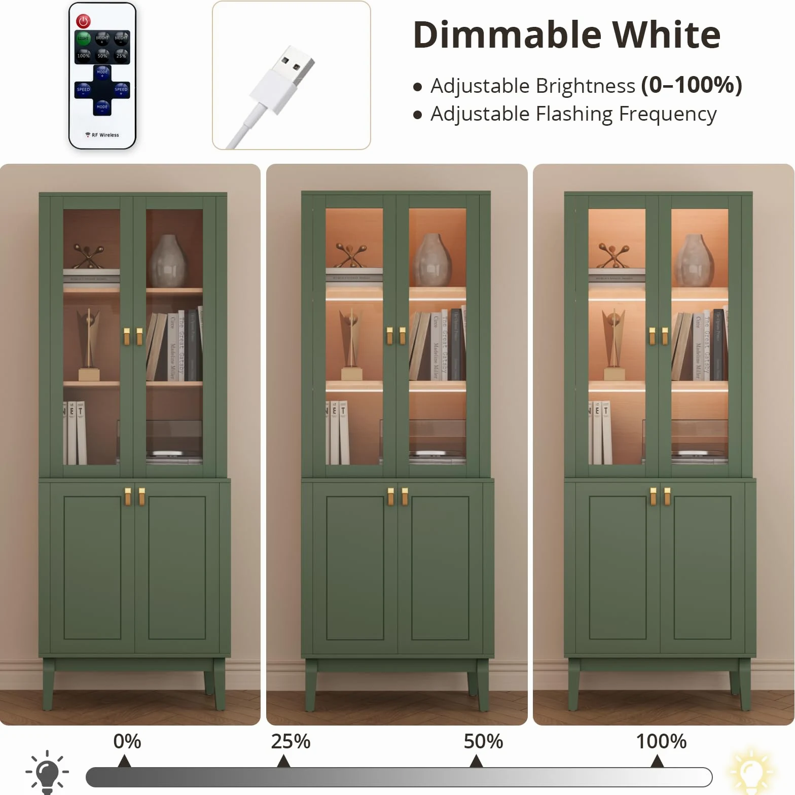 VOWNER Meuble TV Bibliotheque avec LED, 300 cm Grand Meuble Télé avec Portes en Verre pour TV jusqu'à 75 Pouces, Meuble TV Set, Buffet pour Salon, Cuisine, 300 x 180 x 40 cm (Vert, 5PCS)