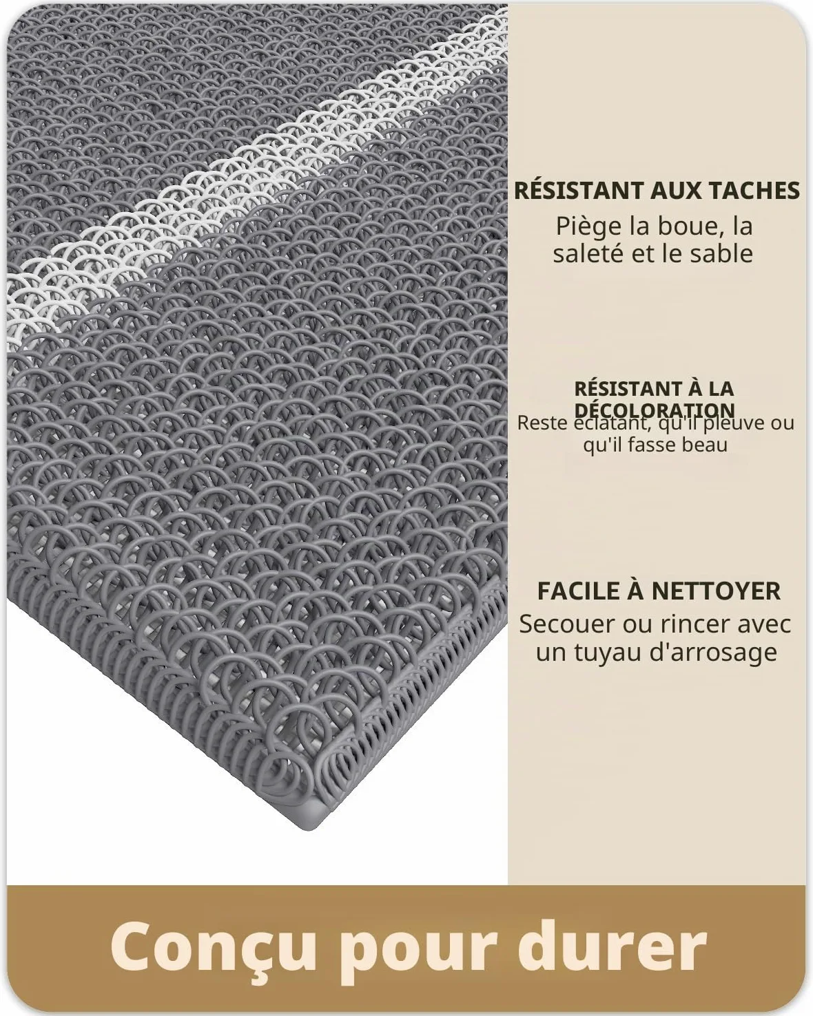 Color G Paillasson Extérieur, Tapis Exterieur Entree Robuste Antidérapant, Lavable, Essuyer Chaussure, Anti-Poussière, Tapis de Porte Extérieur Imperméable pour Entrée, Jardin, 44x75 cm, Gris
