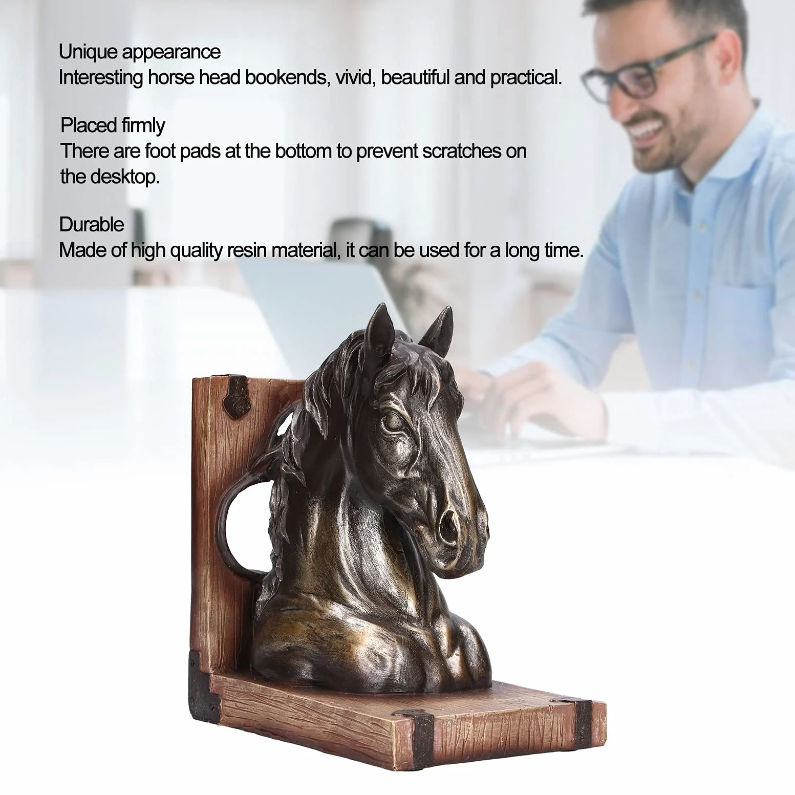 Serre-Livres de Cheval, Sculpture de tête de Cheval Durable Stable Portable Exquis pour Anniversaire pour la Maison pour Le Bureau(BS20900 Cheval de Bronze (Simple))