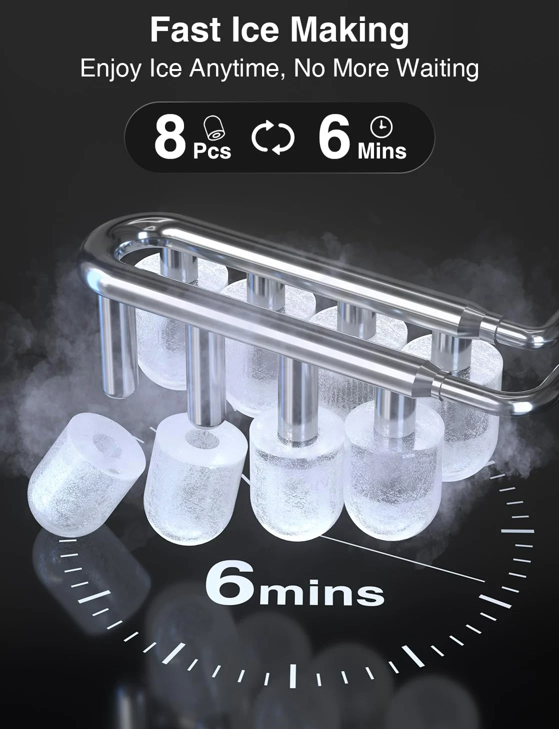 CROWNFUL Machine à Glaçons Portable, 8 Glaçons en 6 Minutes, Machine à Glaçons Autonettoyante 12 kg/24 h pour Maison, Cuisine, Bureau, Bar et Fête