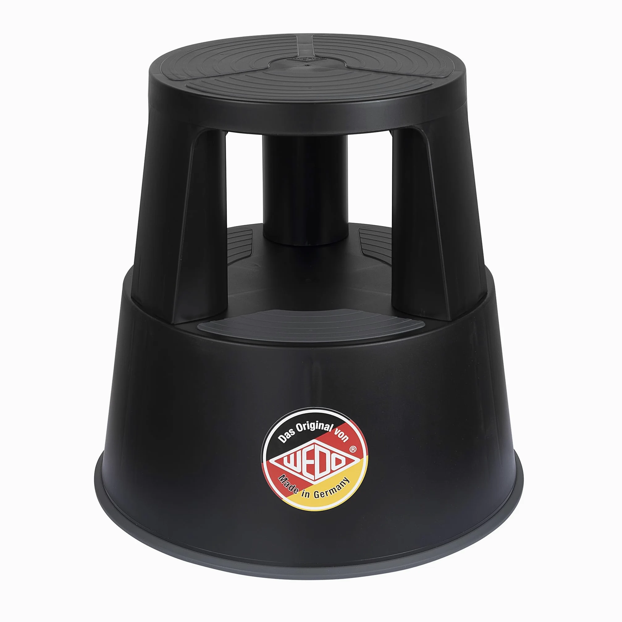 WEDO Super Step Tabouret à roulettes en Plastique incassable - Pied d'éléphant - Certifié TÜV GS - Fabriqué en Allemagne - Antidérapant - Hauteur : Environ 43 cm - Charge maximale : 150 kg - Noir