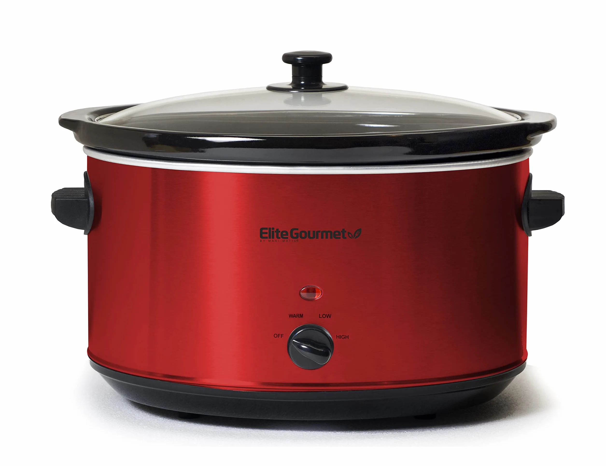 Elite Gourmet MST-900RXT Mijoteuse électrique en céramique format XL, température réglable, pour sauces et plats mijotés, couvercle en verre et cuve lavables au lave-vaisselle, 8 L, rouge métallisé