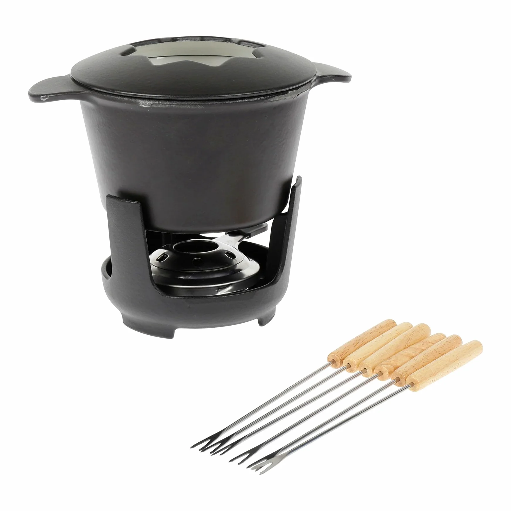 Sitram 713351 Service à fondue 10 pièces en Fonte d'acier émaillée Ø16 cm inclus 6 fourchettes, 1 caquelon, 1 couvercle, 1 support en fonte et 1 brûleur