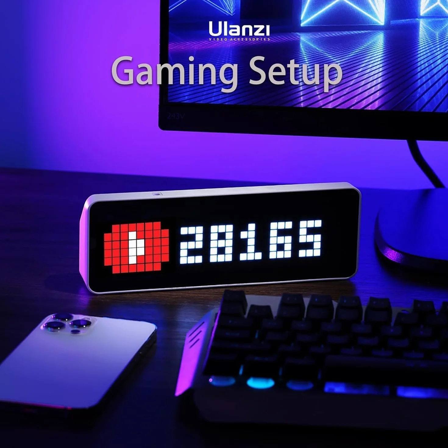 ULANZI TC001 Smart Pixel Clock, Horloge Smart Pixel de Bureau avec Social Media Follower Counter, Horloge Smart avec Météo, Simulateur AWTRIX, Pixel Art Display Gaming Watch