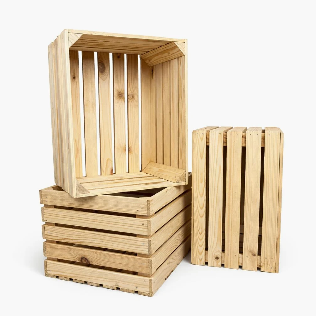 Grandes caisses en bois 50x40x30 cm – Lot de 3 boîtes naturelles – Caisse à vin, fruits et légumes – Boîte de rangement en bois vintage pour déco, cuisine, jardin ou étagère