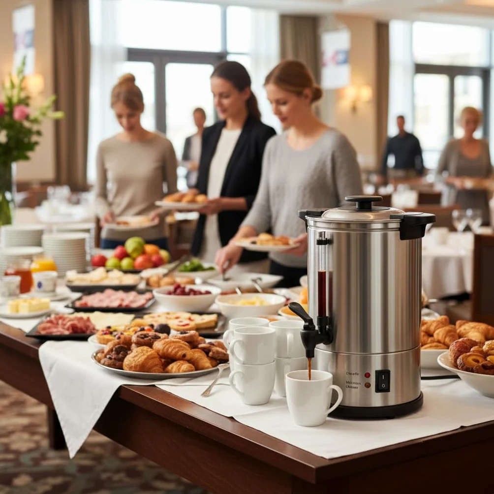 Générique Percolateur à Café Professionnel - 10 L - Double Paroi - 950 W - Robinet Anti-Goutte - 65 Tasses
