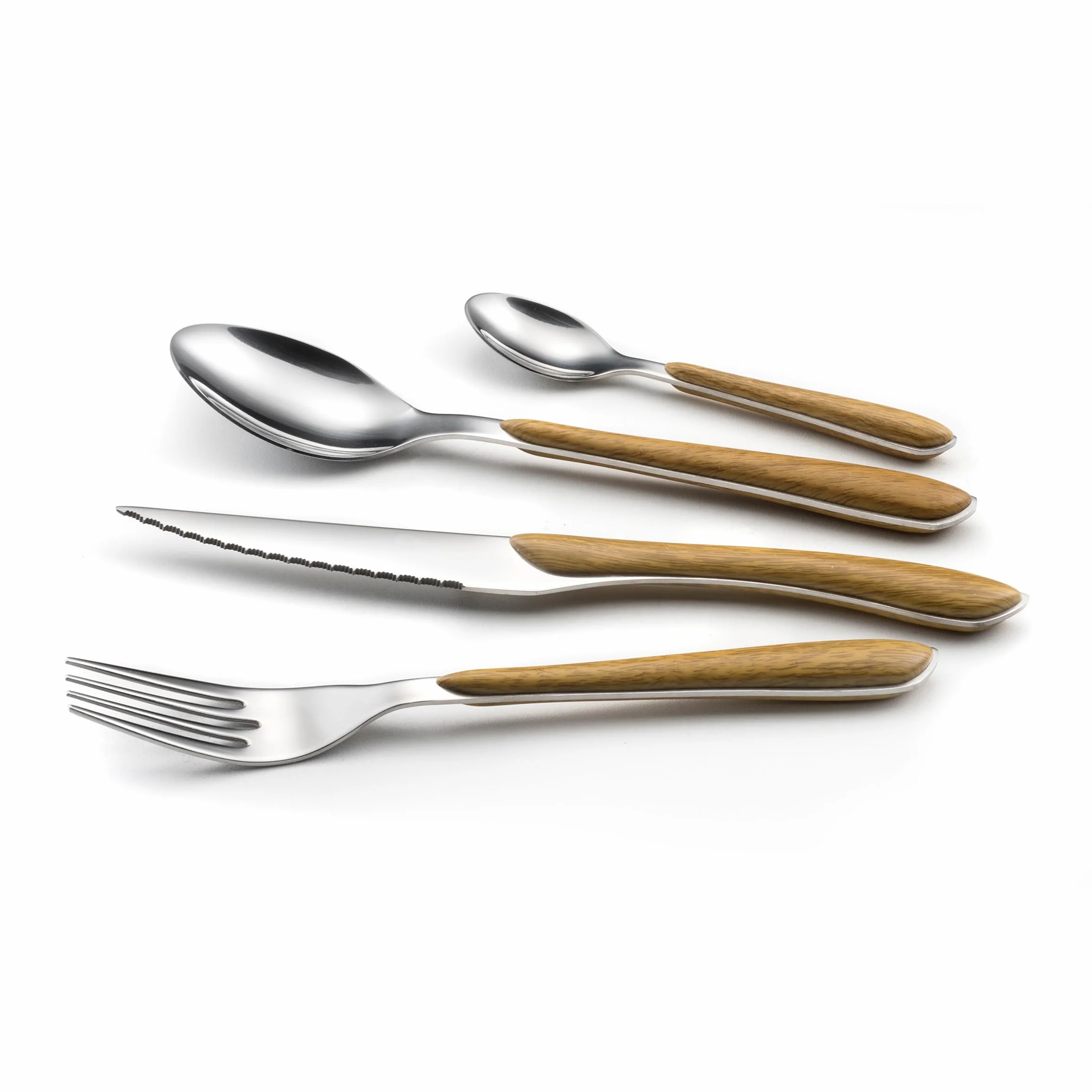 AMEFA - Ménagère 24 couverts de table pour 6 personnes - Eclat Nature - Acier inoxydable 18/0, Finition Brillante - Bois Clair