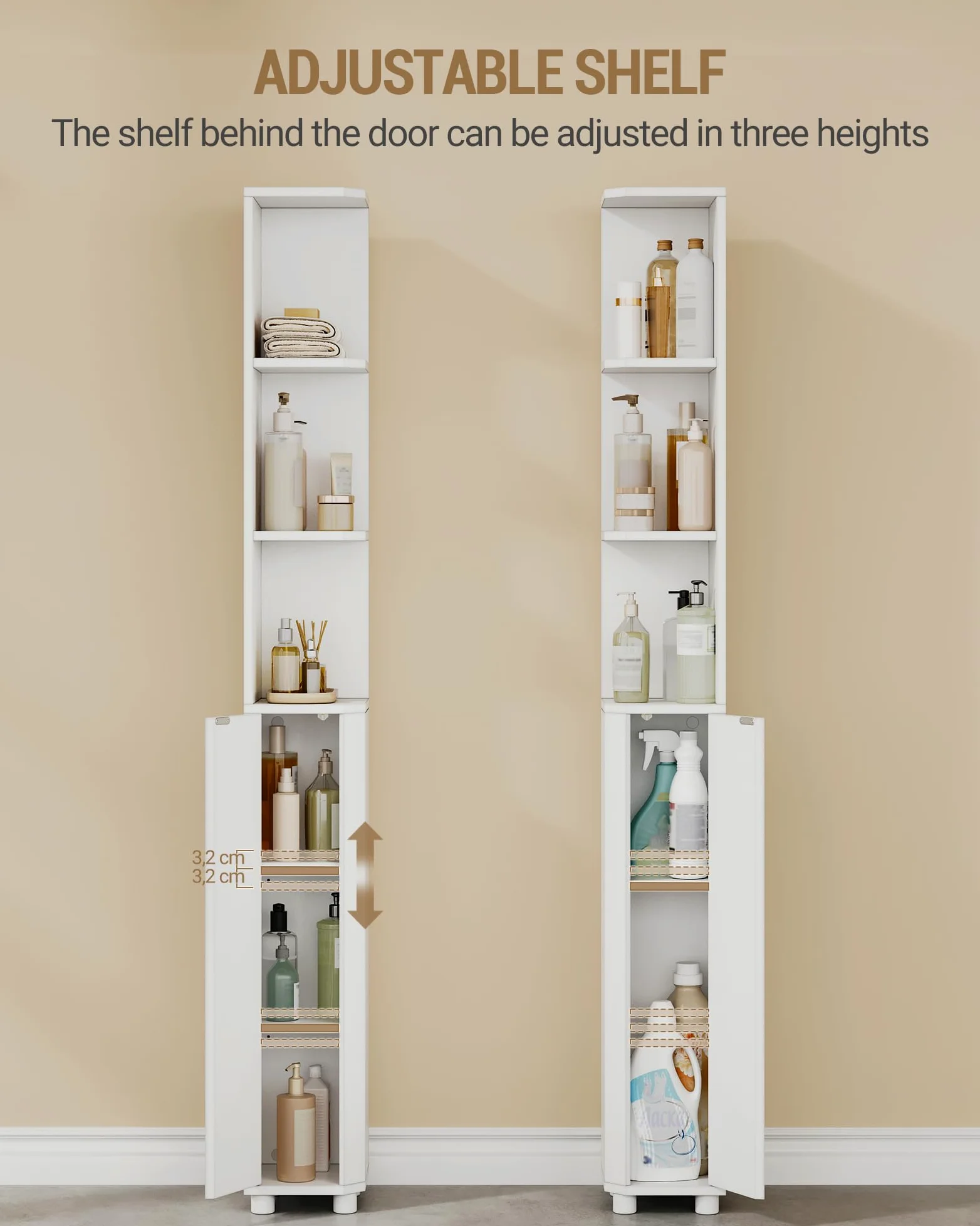Hzuaneri Meuble de Salle de Bain, Armoire de Salle de Bain d'angle, Armoire de Toilette avec Étagères Réglables, 2 Portes latérales, Meuble Colonne sur Pied, 20 x 20 x 170 cm, weiß BC30003X