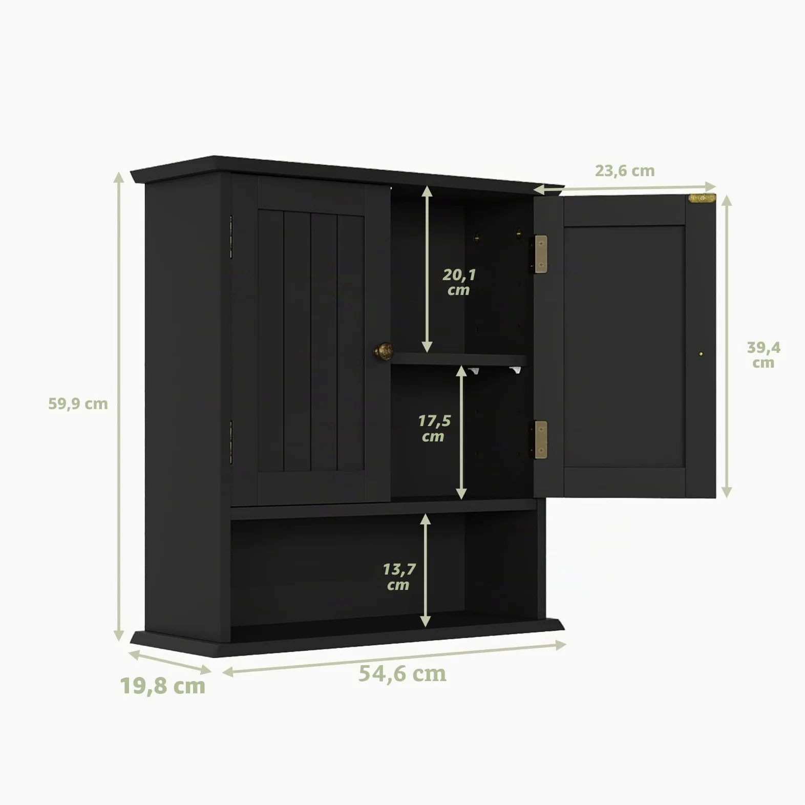 Smuxee Armoire de Toilette Murale Noire pour Petit Espace - Meuble Salle de Bain Suspendu avec 2 Portes et Étagères Réglables - Range-Toilette Étanche pour WC, Buanderie et Cuisine