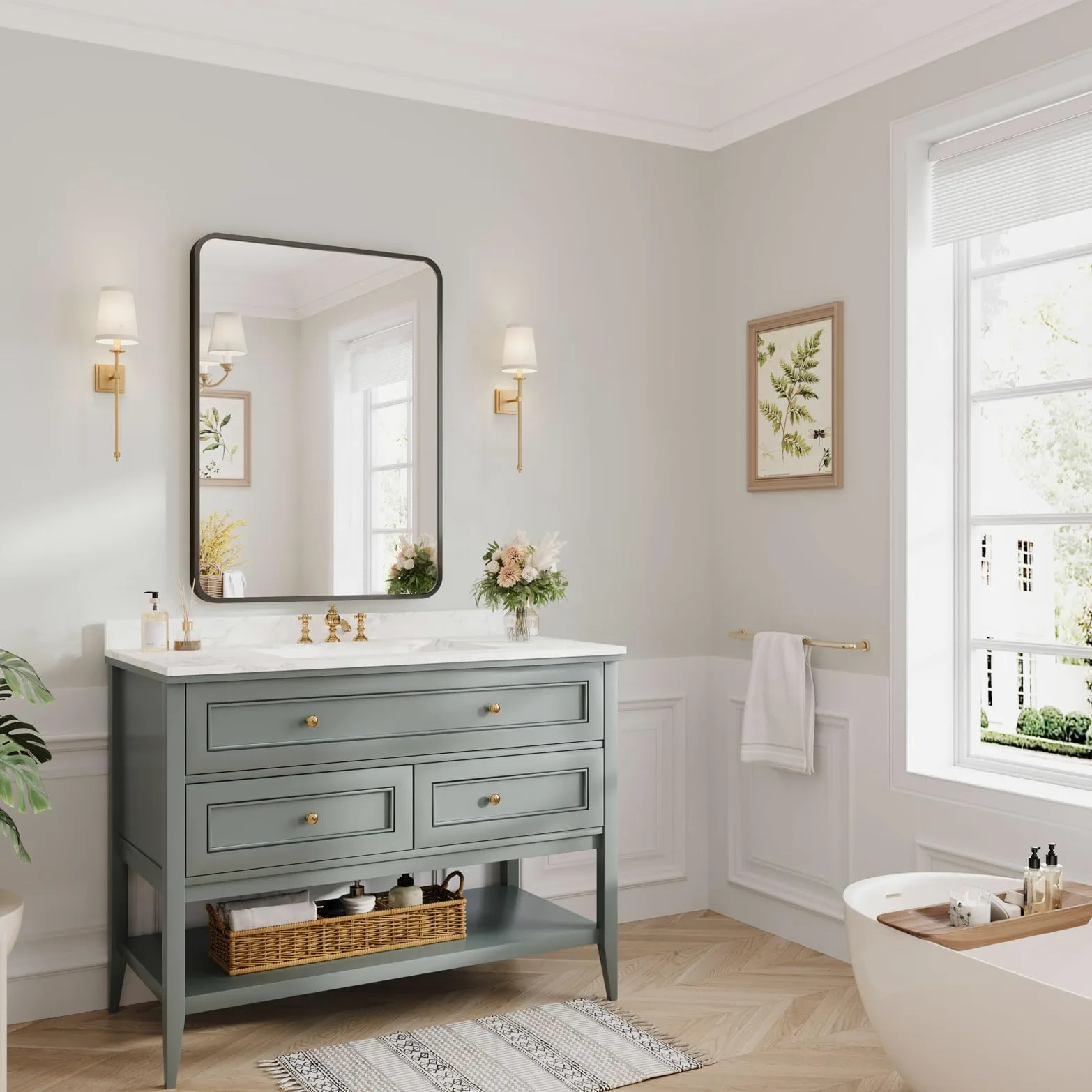 Dripex Miroir Salle de Bain 75x55cm Rectangulaire avec Cadre en Aluminium, Miroir Mural/Dressing/Salon Décoration HD Miroir de Maquillage (Noir)