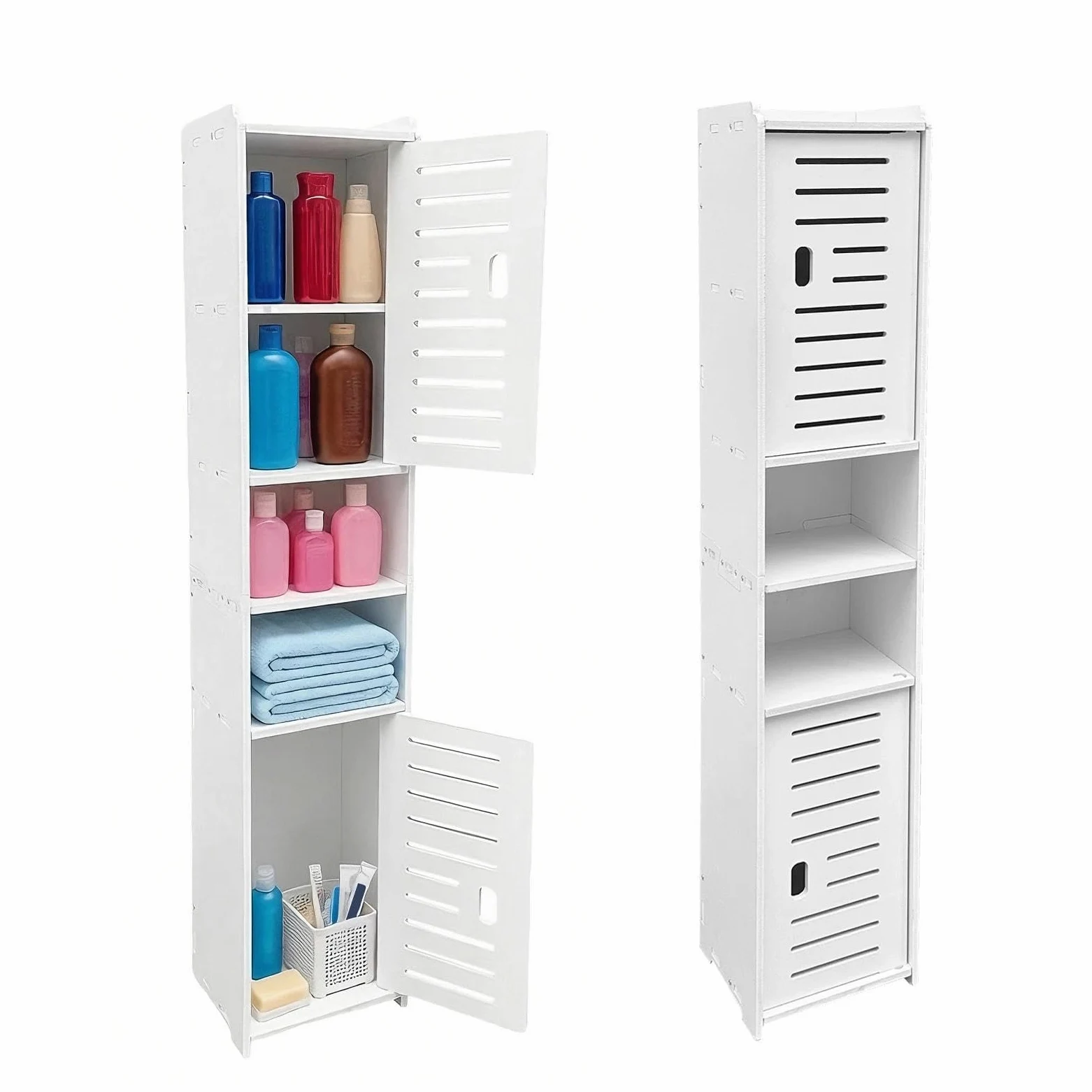Chiluxendo Blanc Armoire Salle de Bain, Armoire d'angle avec Porte et Compartiment Ouvert, Meuble Toilettes, Meuble de Rangement de Salle de Bain Etroit pour Salle de Bain, Salon, Cuisine(20x18x97cm)