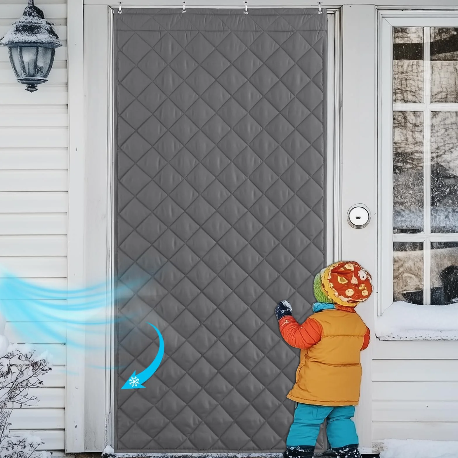 PONY DANCE Rideau Thermique Isolant Anti Froid, Couverture de Porte Insonorisée Imperméable Coupe-Vent pour Maison Chambre, Protection Épaisse Contre Le Froid, 1 PC, Gris, 90x200cm