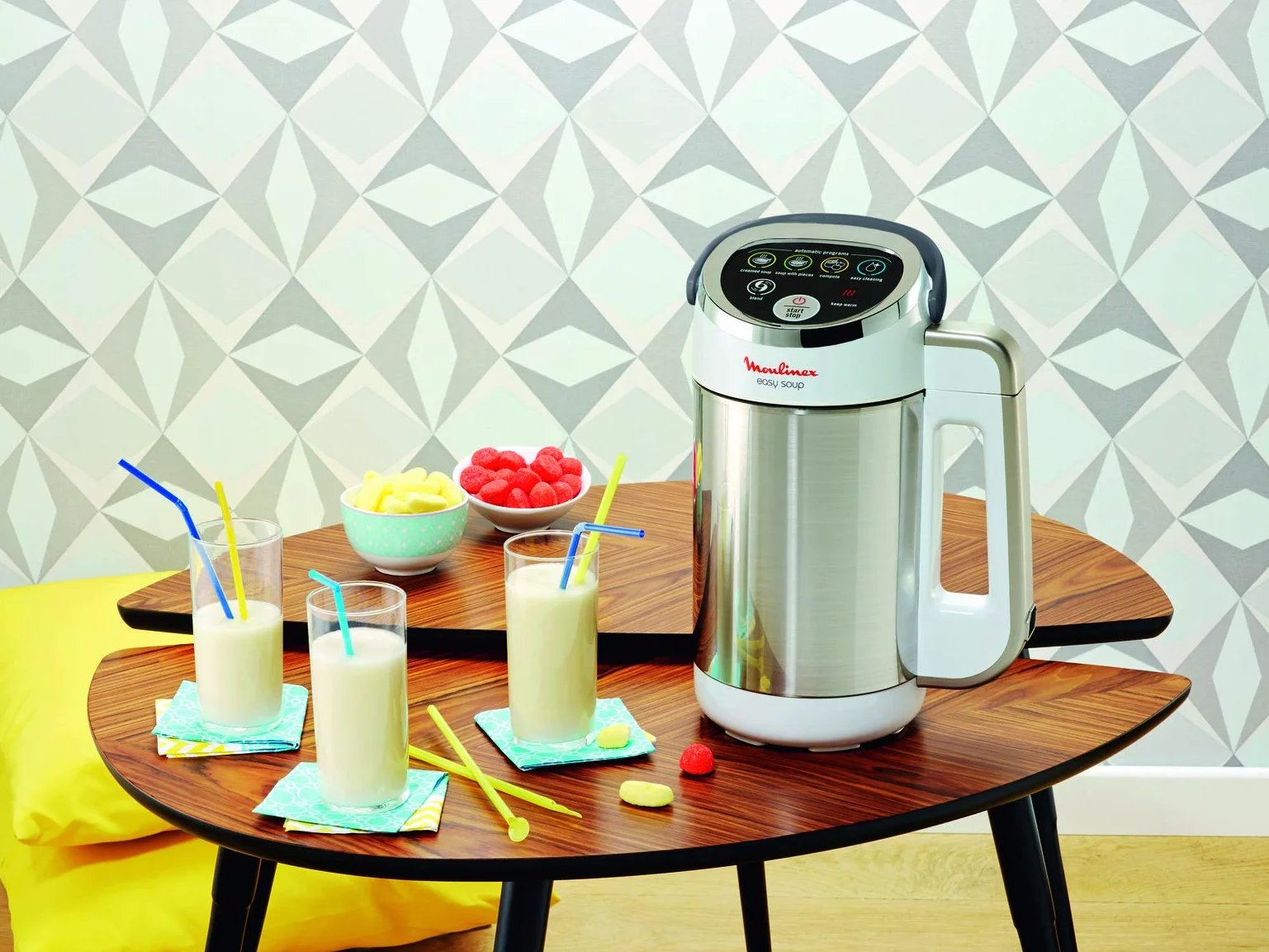 Moulinex Blender chauffant, Mixeur soupe, Puissance 1000 W, Capacité 1,2 L, 5 programmes automatiques, Double paroi, Maintien au chaud 40 min, Livret recettes, Easy Soup, Inox LM841B10