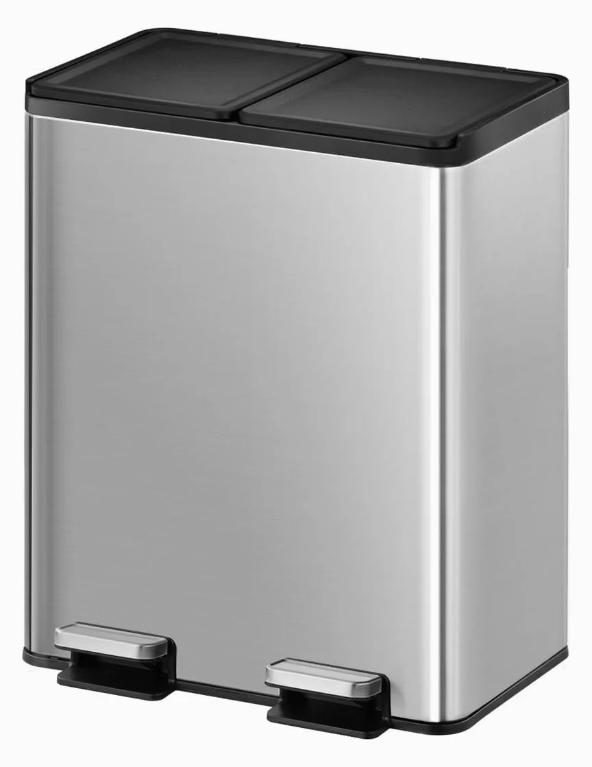 EKO Poubelle Cuisine Double Tri 2 Compartiments 20L + 20L | Acier Inoxydable Anti-Traces avec Pédale | Fermeture Silencieuse | sous Évier Compact Double