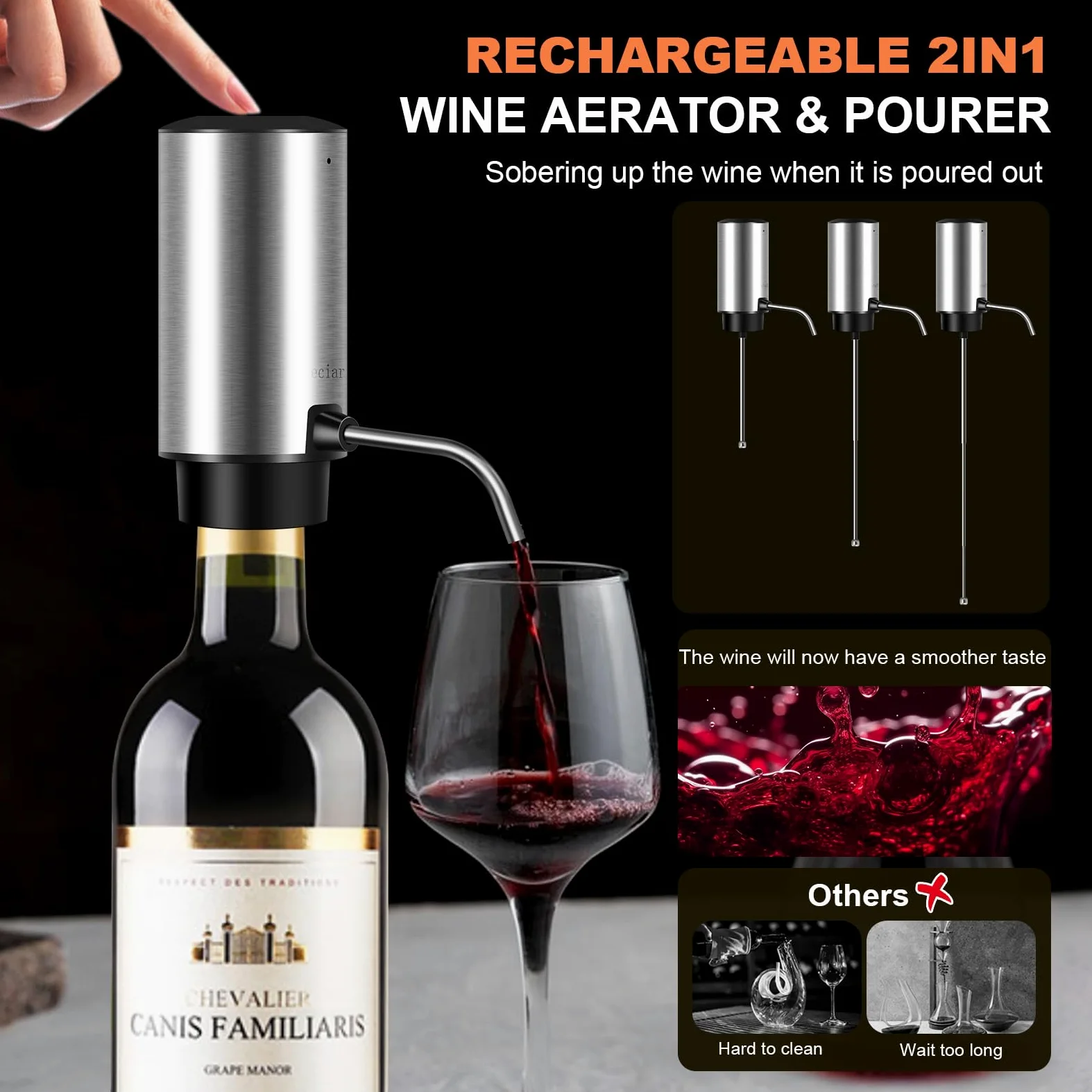 Tire Bouchon Electrique, 4 en 1 Coffret Cadeau avec Ouvre Bouteille Rechargeable, Aérateur de Vin Verseur Automatique, Coupe-Capsule et Bouchon à Vin sous Vide pour Idee Cadeau Homme