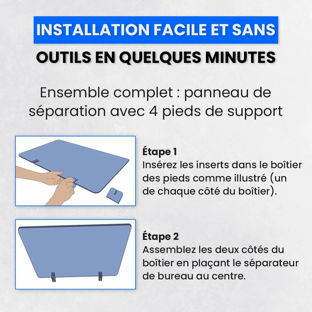 Cloison de bureau ReFind. Réduction acoustique du bruit et écran de confidentialité pour l'espace de travail. Organisateur de bureau autonome. Pour bureau, école et télétravail. [50cm x 80cm]