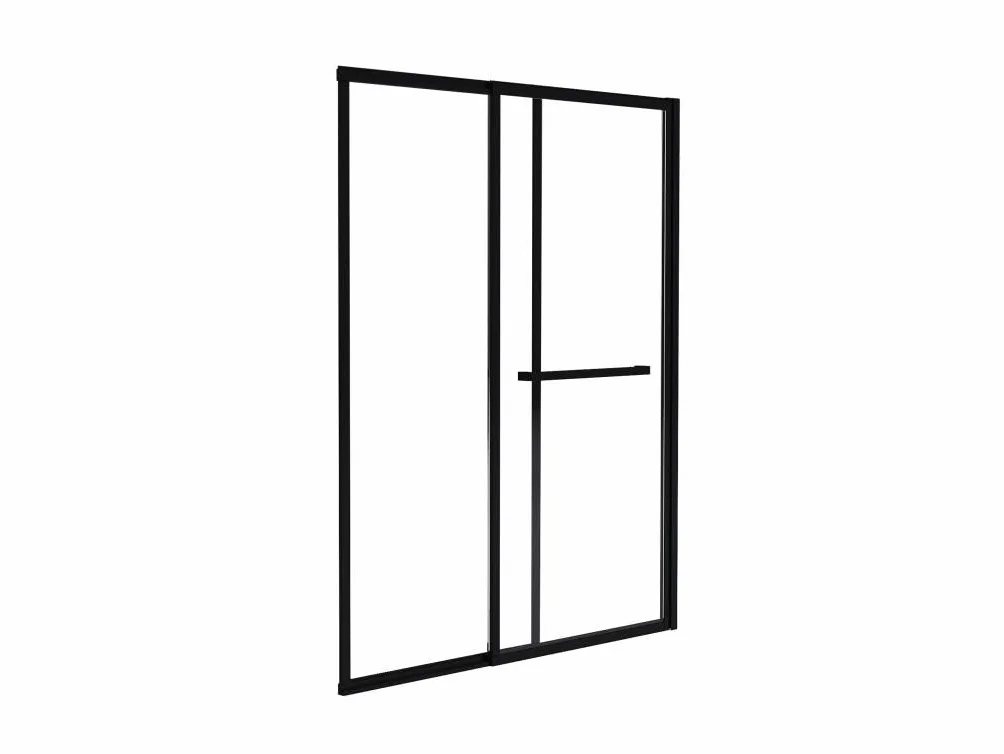 Vente-unique - Pare baignoire coulissant noir mat avec porte serviette - 120x140 cm - WAIMEA