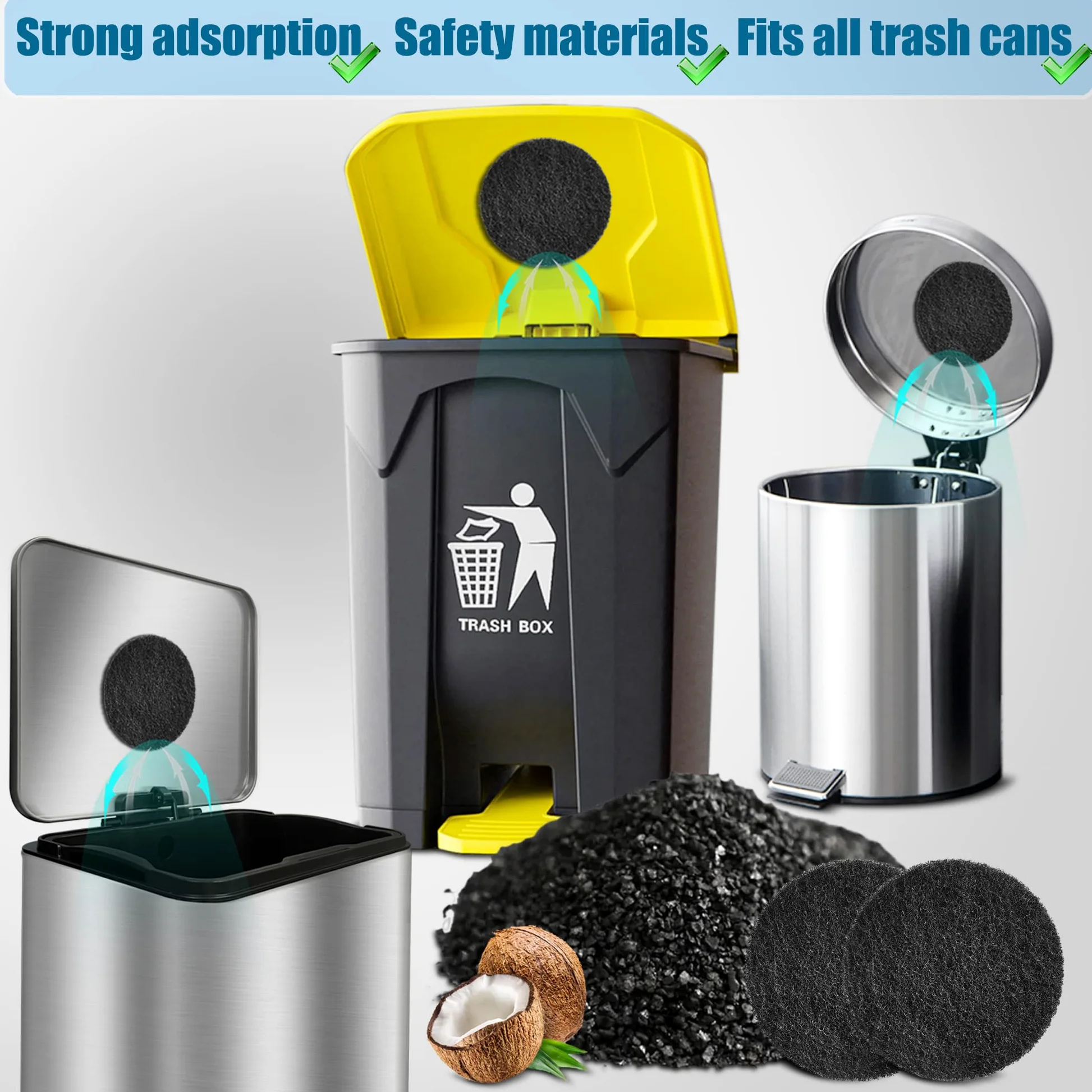 Lot de 12 filtres universels Absorbant Les odeurs, désodorisant au Charbon Actif pour poubelles, seaux à Compost, comptoir et bacs de Recyclage (Ronds)