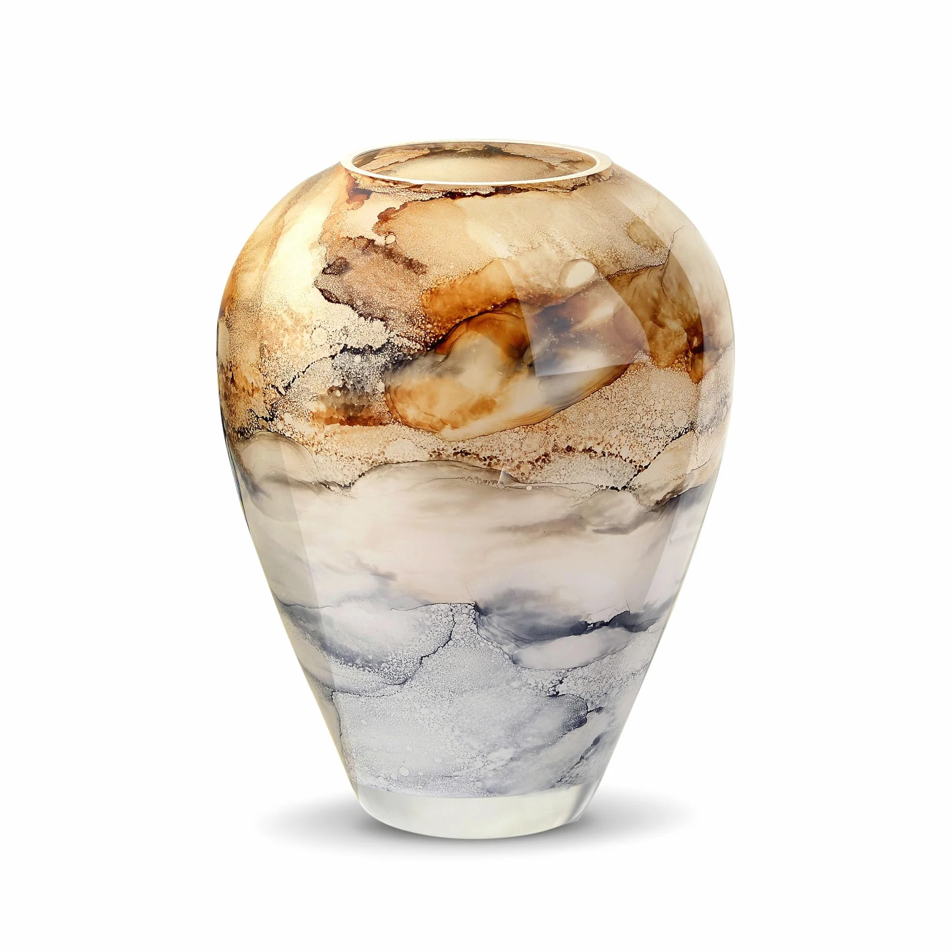 Terroso - Vase - Verre Couleur Sable soufflé à la Bouche - Aspect Luxueux, élégant et stylé - 27 cm de Haut - Aspect marbre - Vase à Fleurs