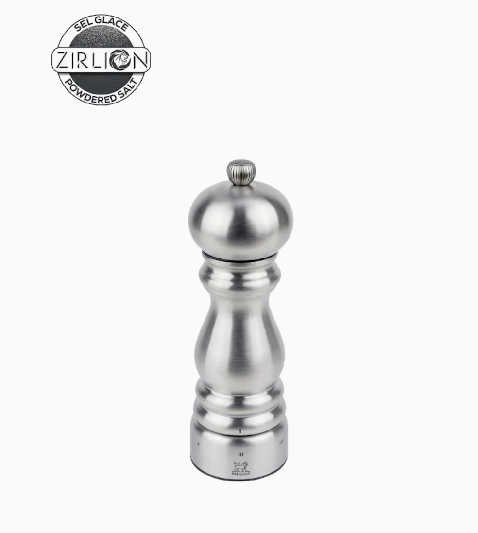 PEUGEOT - Moulin à Sel Paris Chef u'Select 18 cm - 6 Réglages de Moutures Prédéfinies - Innovation Sel Glace, Mécanisme Zirlion - En Inox - Fabrication Française - Coloris Inox
