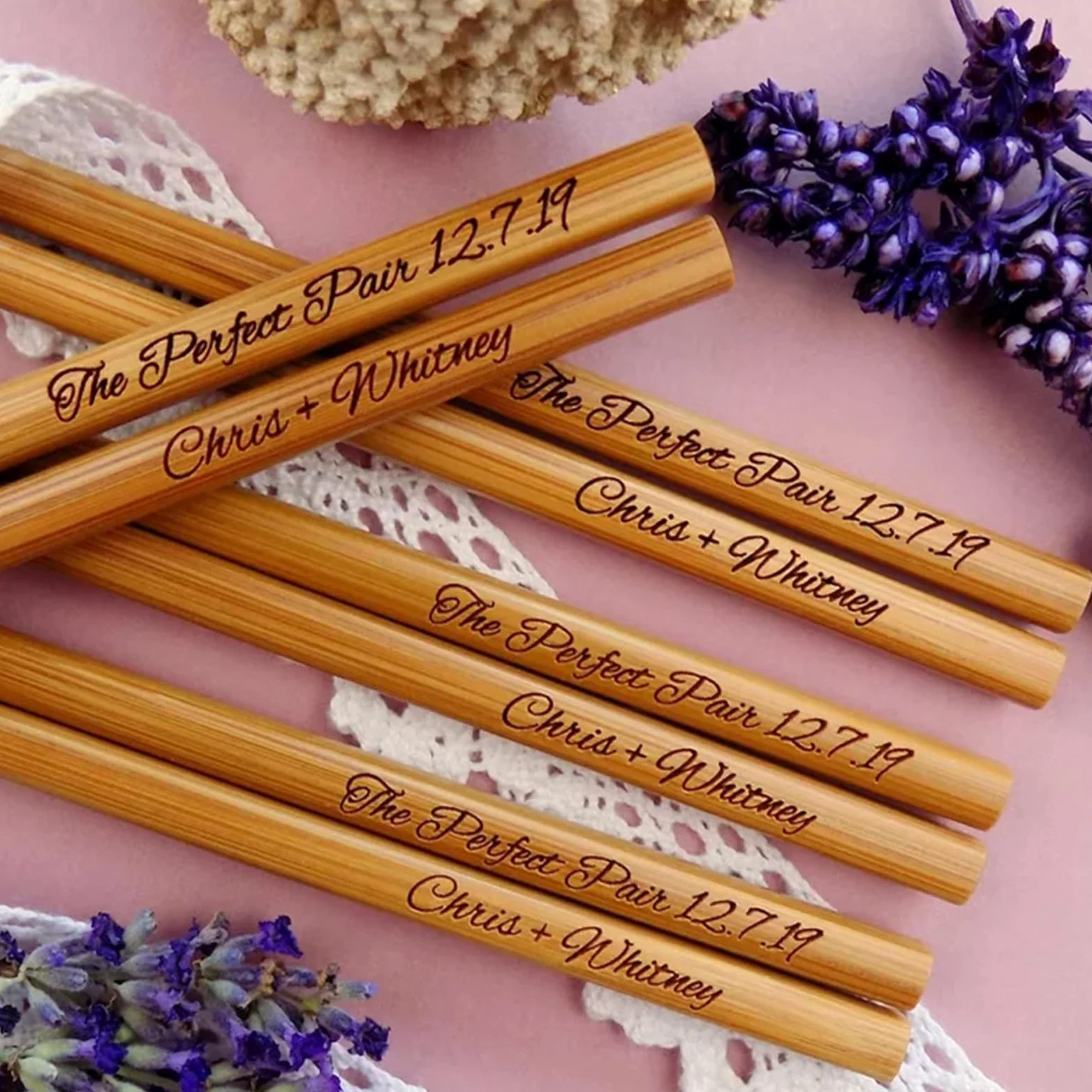 Lot de 50 baguettes personnalisées avec nom, lettrage personnalisé pour mariage, baguettes personnalisées