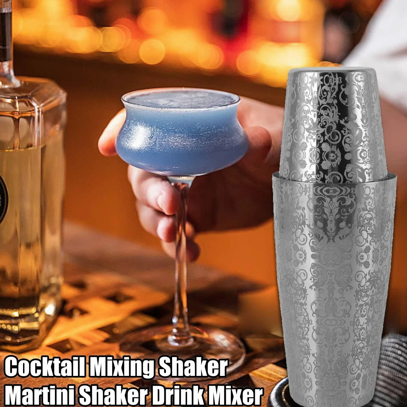 Shaker à Cocktail, Shaker Cocktail, Cocktail Shaker Kit en Acier Inoxydable, Deux Shakers en inox, Shaker à Cocktails Boston,Shaker Boston En Acier Inoxydable Gravé Pour Barman Et Bar à la Maison(#1)