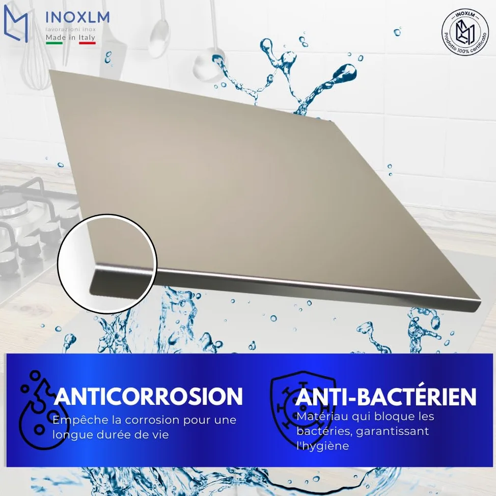 INOXLM Plaque Inox Cuisine 60x50cm en acier Inoxydable, Planche a decouper inox différentes tailles pour Cuisine, Bar, Restaurant Planche à Pétrir Inox pour Pain et Pizza(Hauteur 2cm)