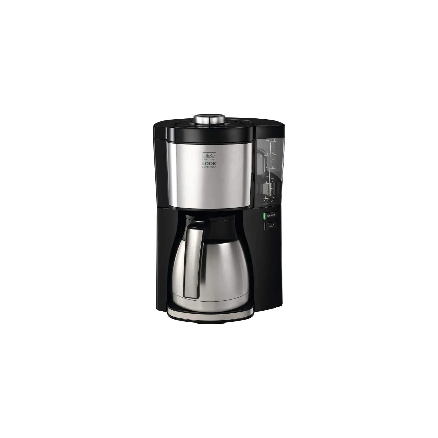 Melitta LOOK Therm Perfection 1025-16 Cafetière filtre isotherme, 10 à 15 tasses, réservoir d'eau amovible et programme de détartrage, Noir/Inox