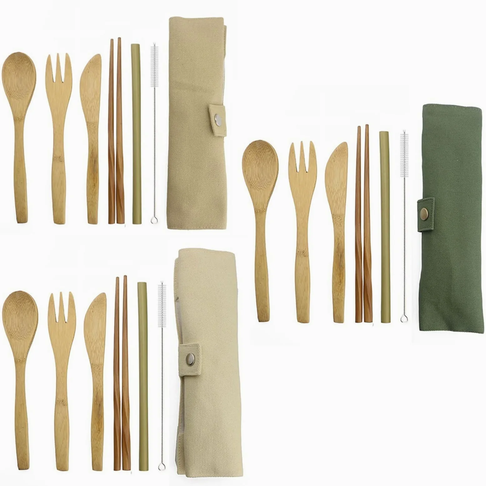 Ensemble de Couverts en Bois de fête 7 pièces avec Couteau, Fourchette, cuillère, Sac en Tissu de Paille de Bambou pour hôtel, Bar, Maison, fête exceptionnelle