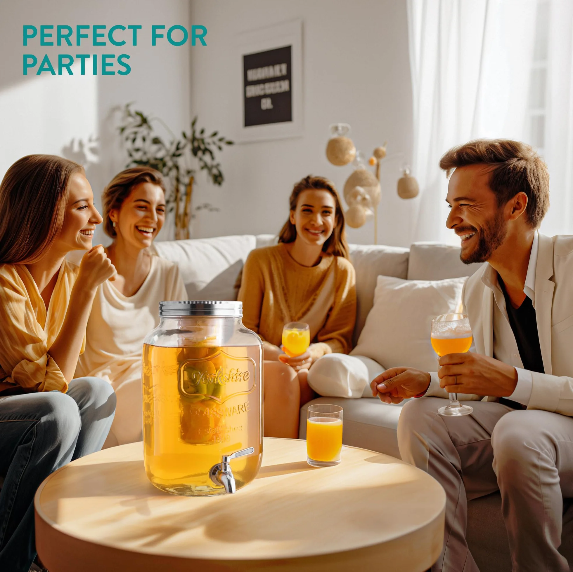 Navaris Distributeur de Boissons avec Robinet - Distributeur Boisson 8 L en Verre avec Couvercle et 2X Insert - Fontaine Eau Cocktail Jus Alcool